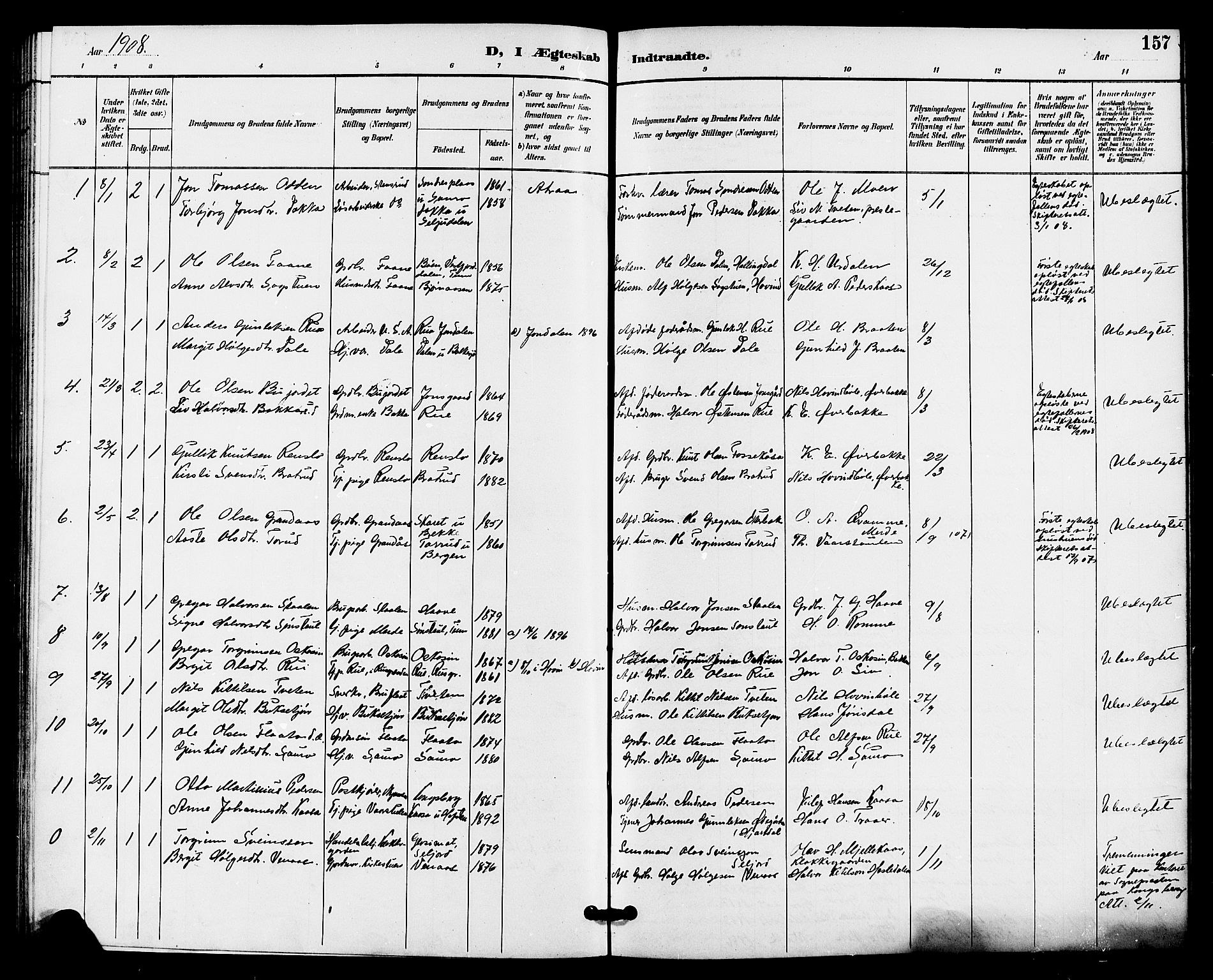 Gransherad kirkebøker, SAKO/A-267/G/Ga/L0003: Parish register (copy) no. I 3, 1887-1915, p. 157