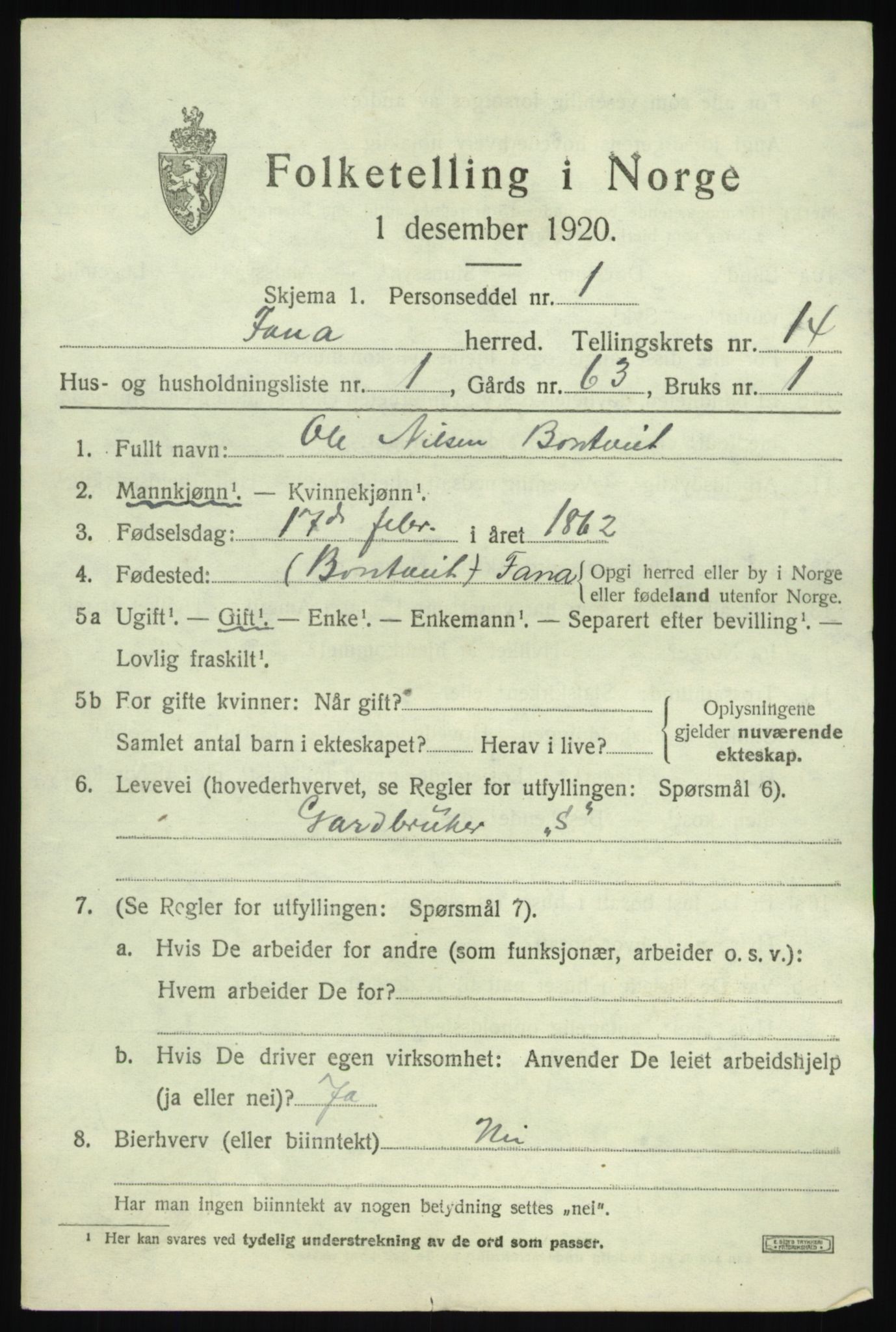 SAB, 1920 census for Fana, 1920, p. 20553