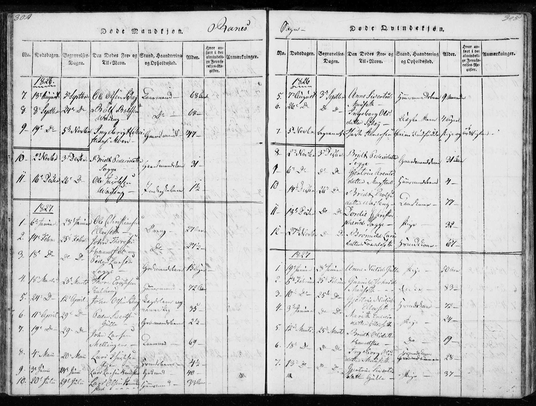 Ministerialprotokoller, klokkerbøker og fødselsregistre - Møre og Romsdal, AV/SAT-A-1454/595/L1041: Parish register (official) no. 595A03, 1819-1829, p. 304-305