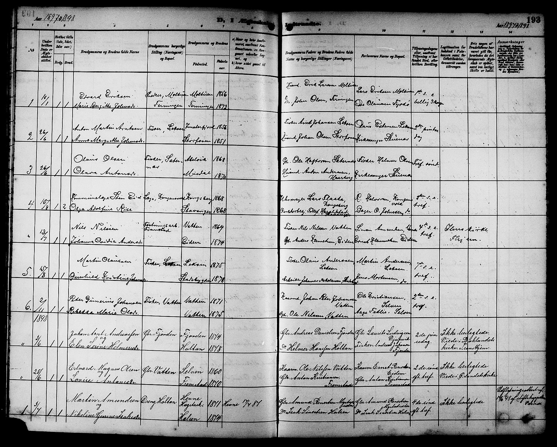 Ministerialprotokoller, klokkerbøker og fødselsregistre - Sør-Trøndelag, AV/SAT-A-1456/662/L0757: Parish register (copy) no. 662C02, 1892-1918, p. 193