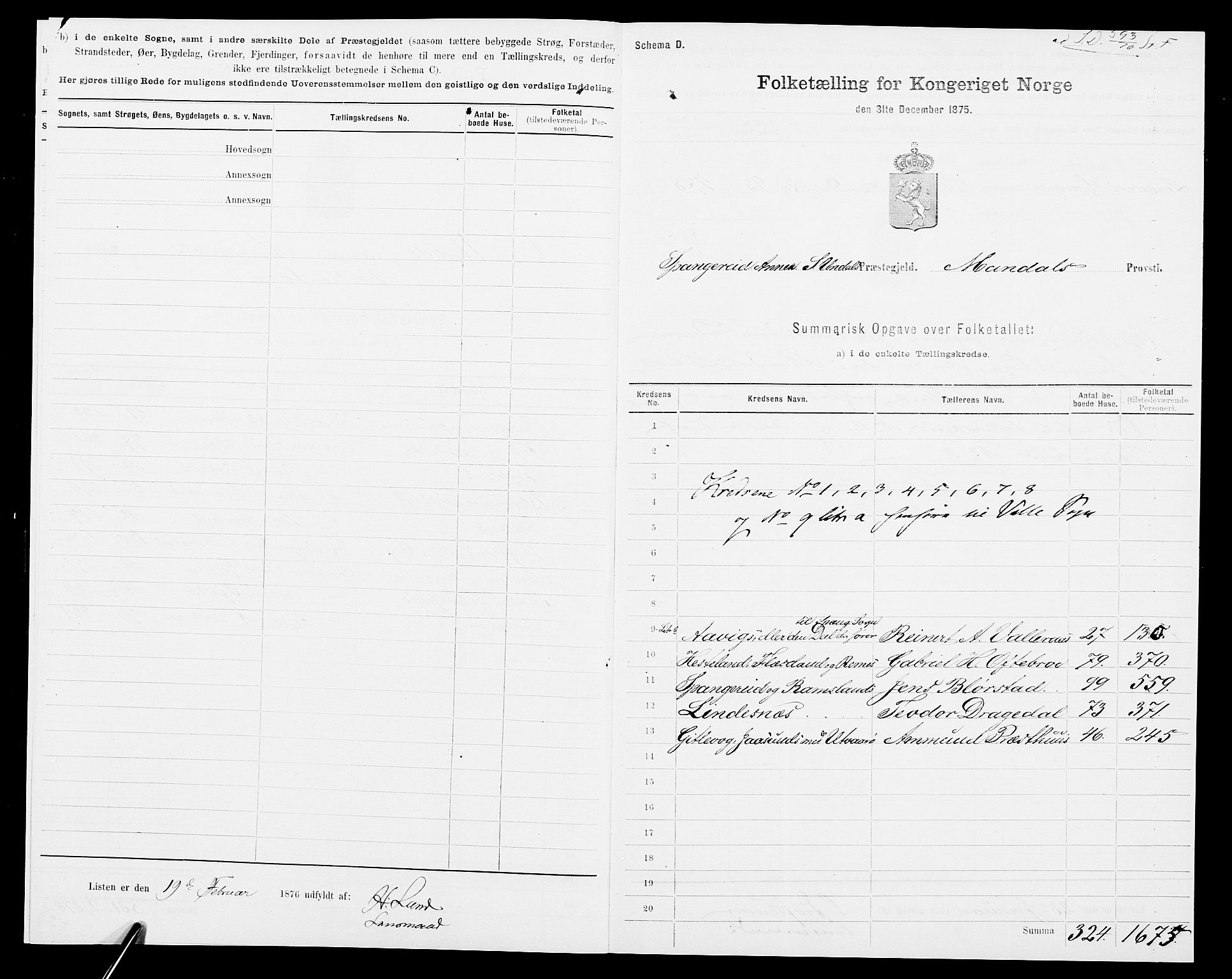 SAK, 1875 census for 1029P Sør-Audnedal, 1875, p. 4