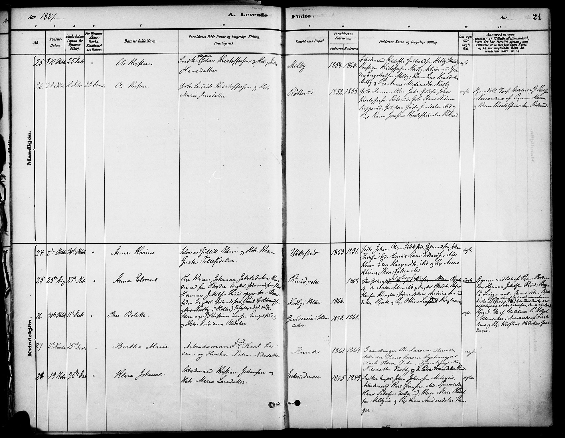 Nannestad prestekontor Kirkebøker, AV/SAO-A-10414a/F/Fa/L0014: Parish register (official) no. I 14, 1881-1890, p. 24