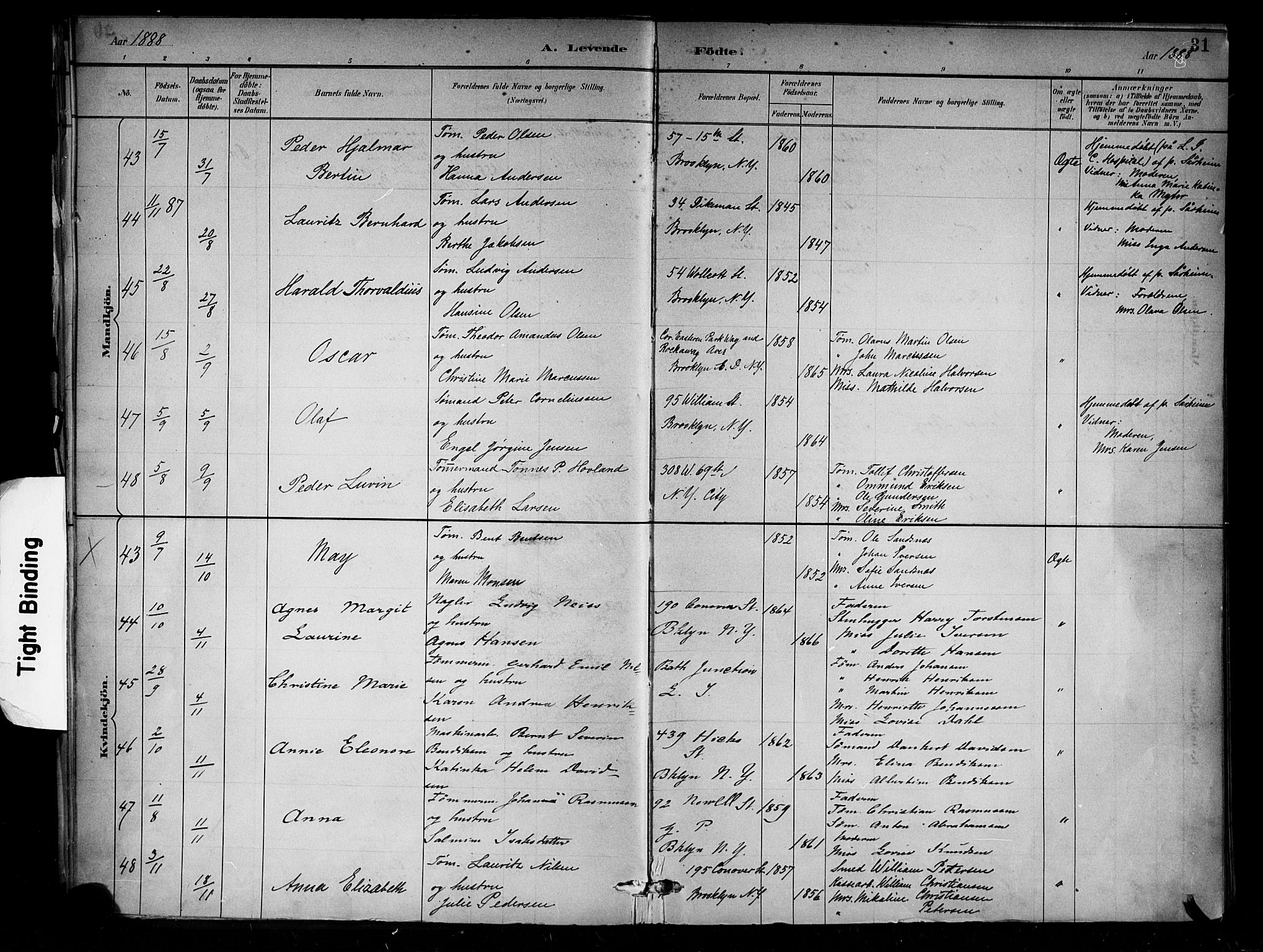 Den norske sjømannsmisjon i utlandet/New York, AV/SAB-SAB/PA-0110/H/Ha/L0002: Parish register (official) no. A 2, 1886-1888, p. 31