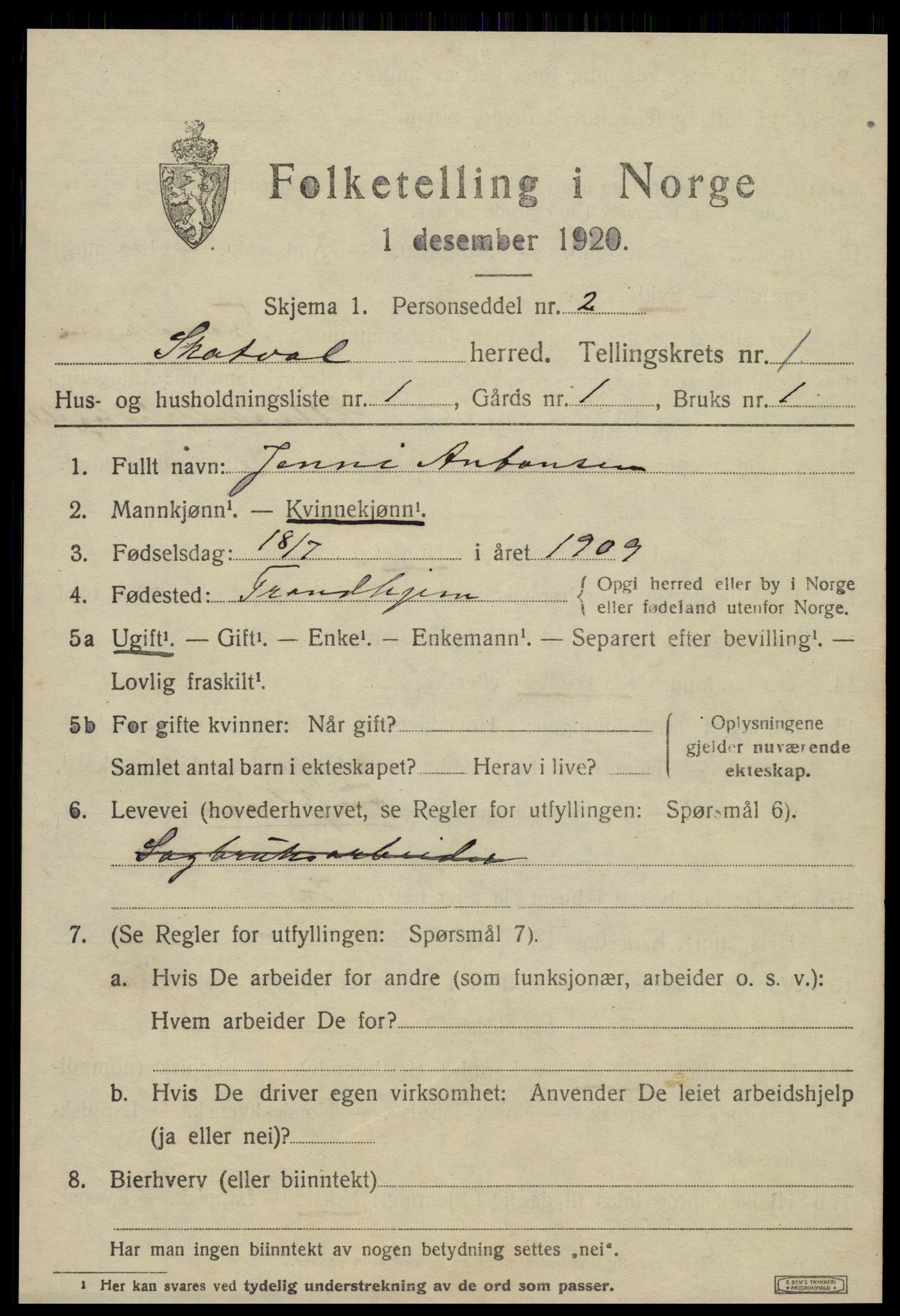 SAT, 1920 census for Skatval, 1920, p. 721