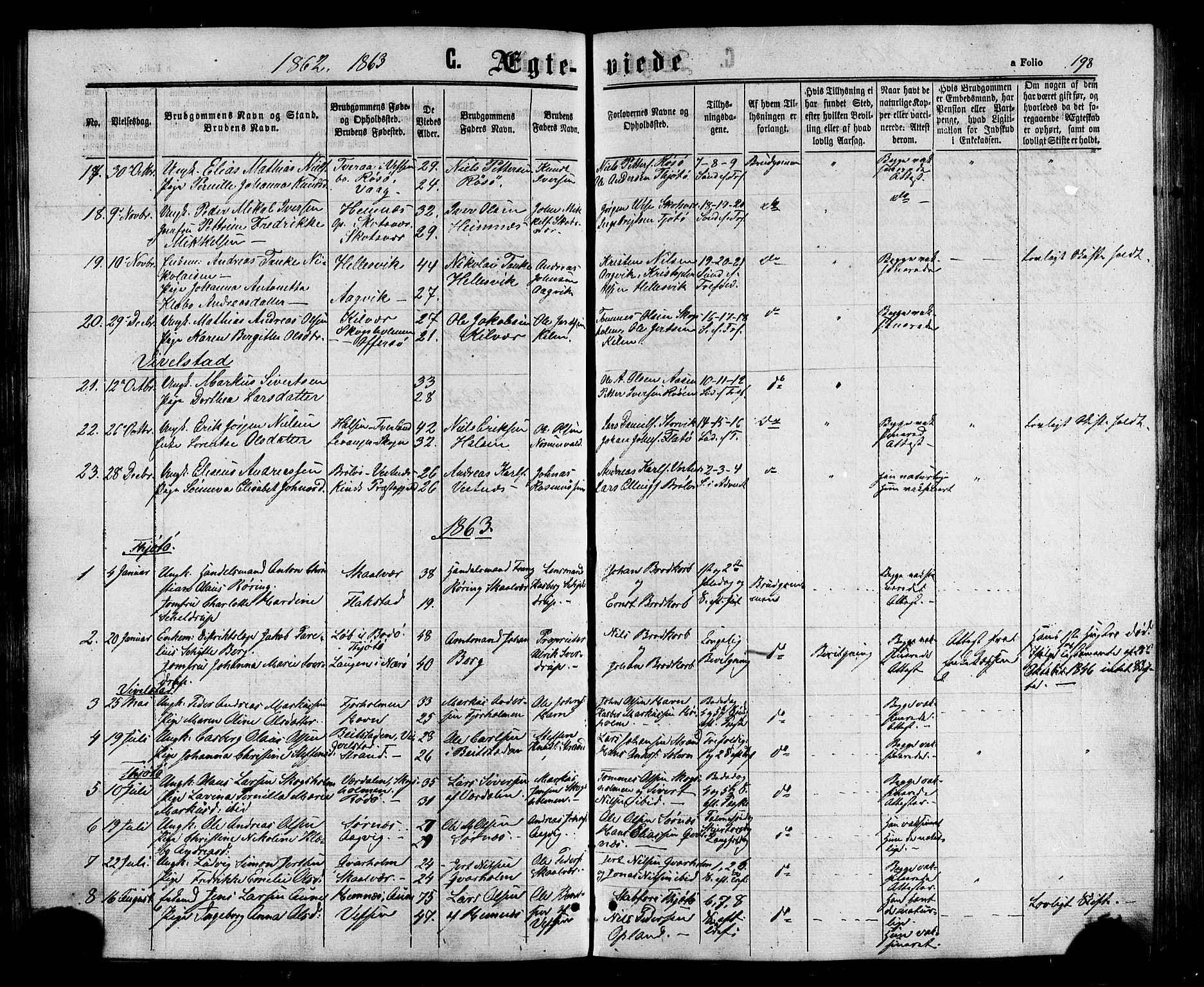Ministerialprotokoller, klokkerbøker og fødselsregistre - Nordland, SAT/A-1459/817/L0262: Parish register (official) no. 817A03/ 1, 1862-1877, p. 198