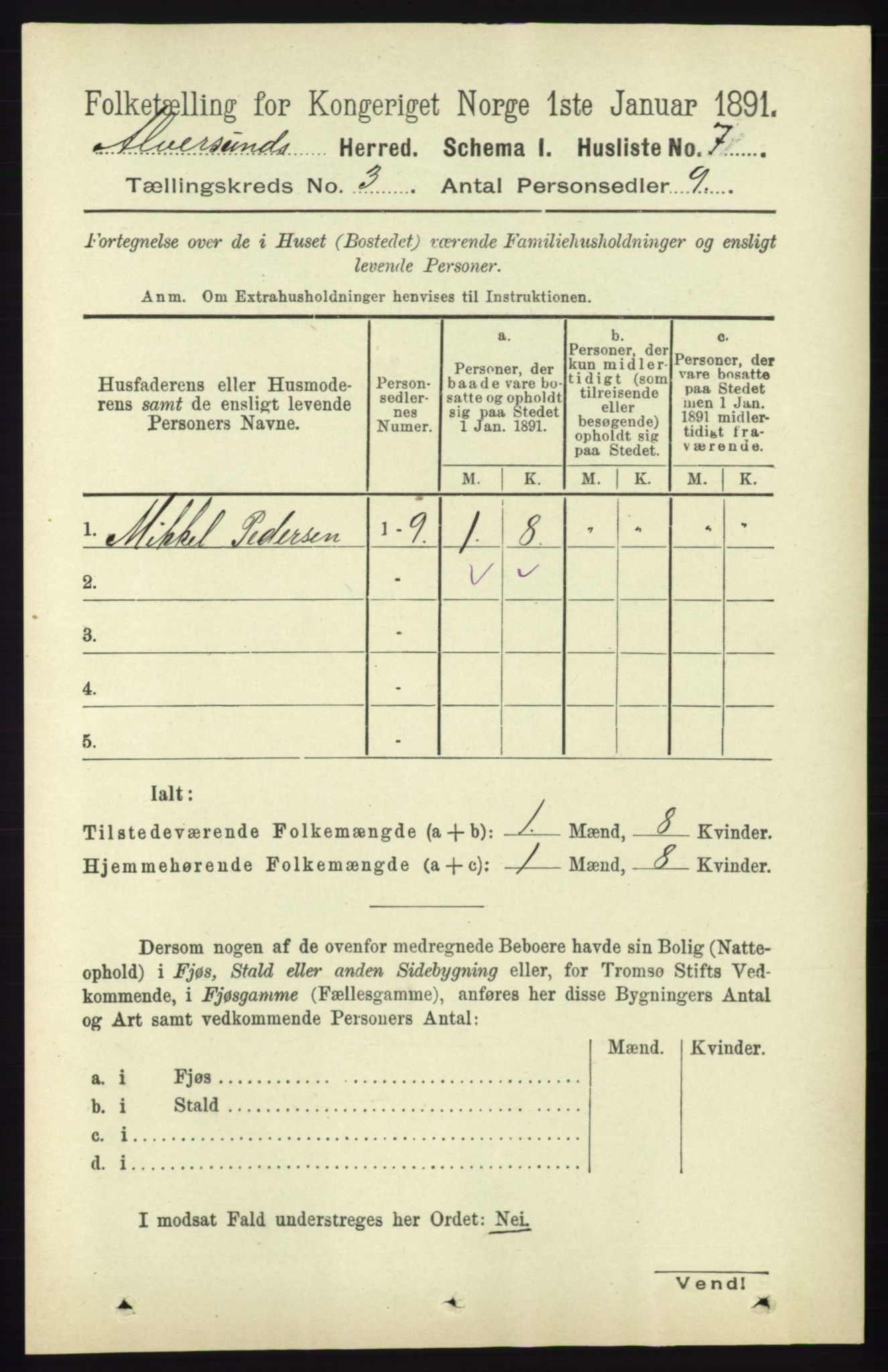 RA, 1891 census for 1257 Alversund, 1891, p. 951