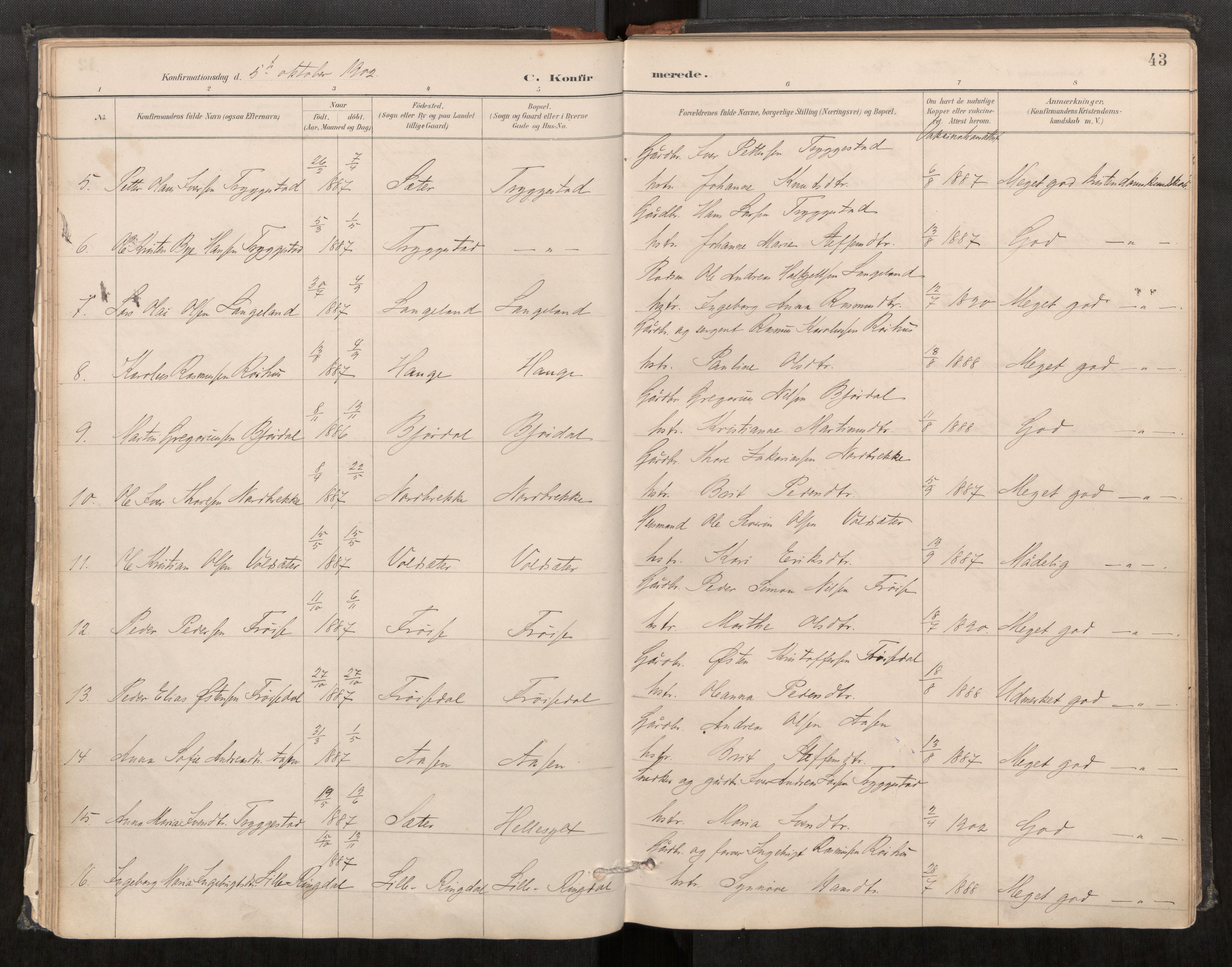 Sunnylven sokneprestkontor, AV/SAT-A-1007: Parish register (official) no. 517A09, 1887-1910, p. 43