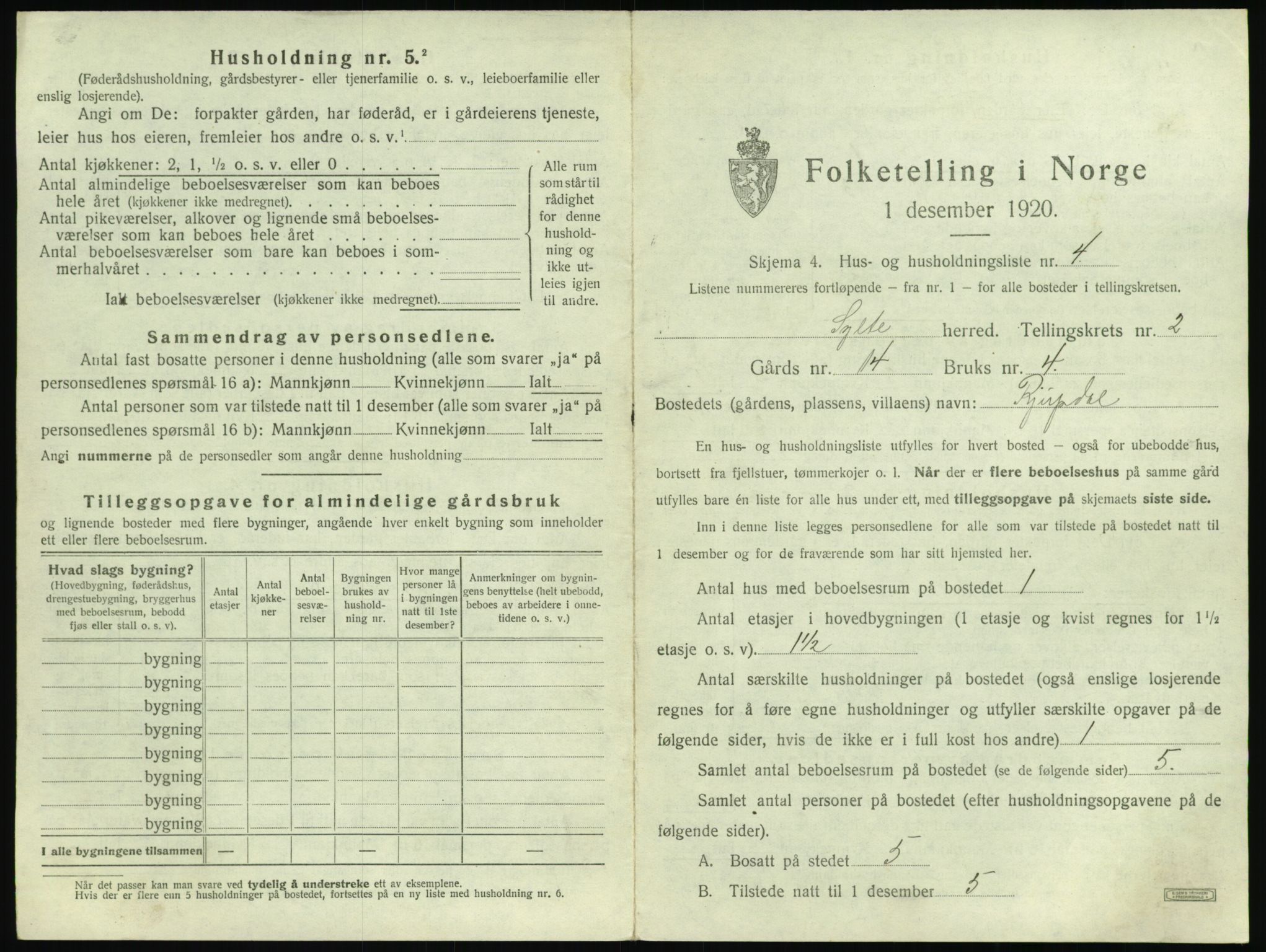 SAT, 1920 census for Sylte, 1920, p. 161