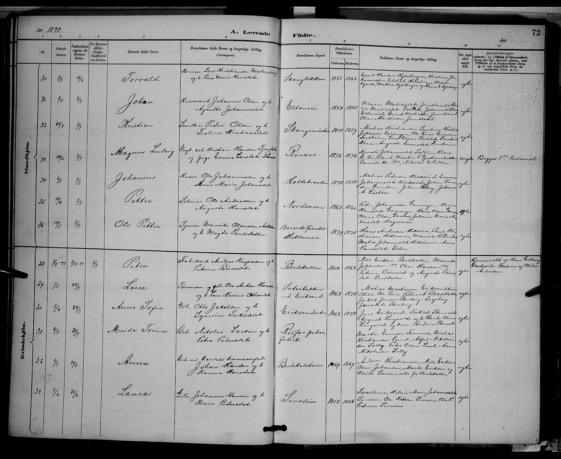 Vestre Toten prestekontor, AV/SAH-PREST-108/H/Ha/Hab/L0009: Parish register (copy) no. 9, 1888-1900, p. 72