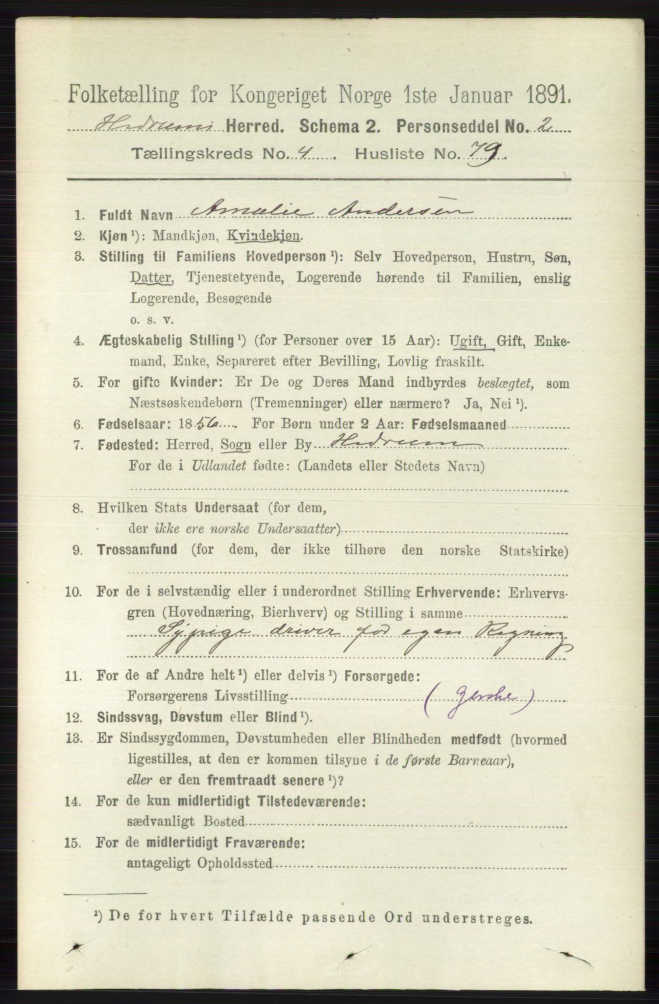 RA, 1891 census for 0727 Hedrum, 1891, p. 1833