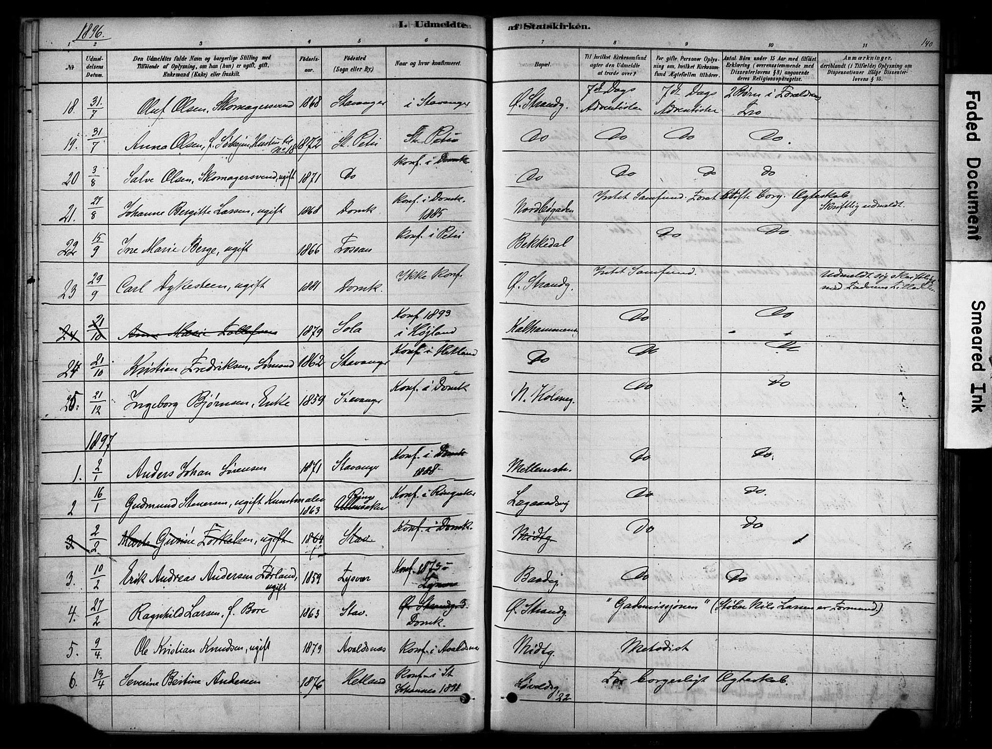Domkirken sokneprestkontor, SAST/A-101812/001/30/30BA/L0025: Parish register (official) no. A 24, 1877-1927, p. 140