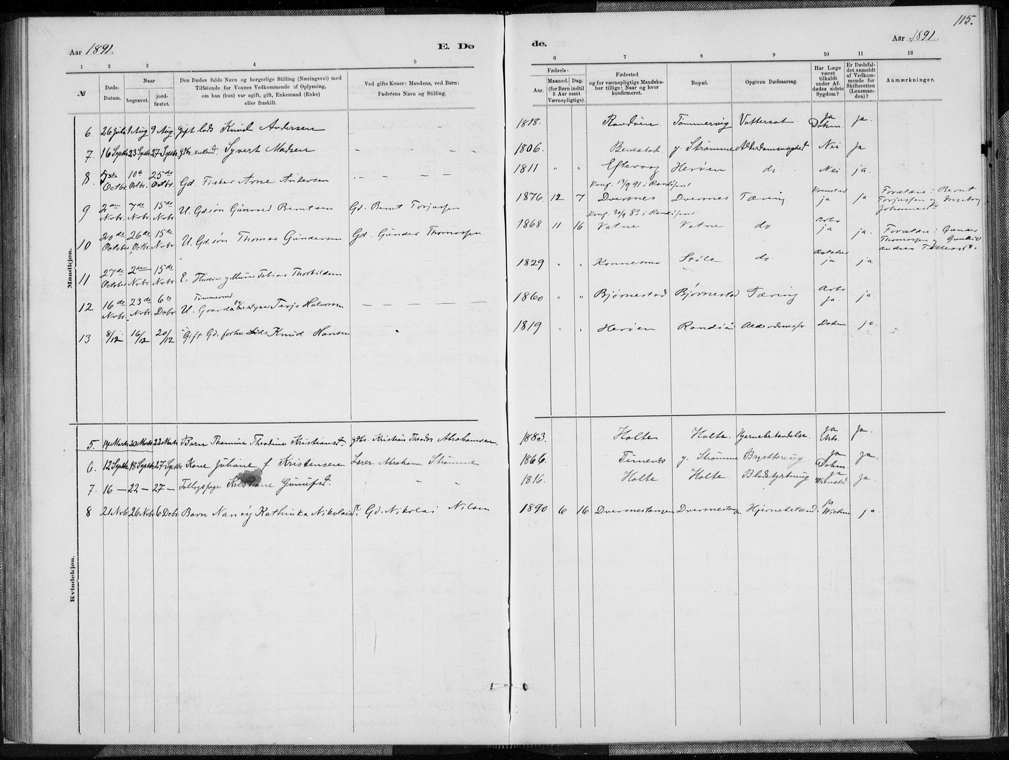 Oddernes sokneprestkontor, AV/SAK-1111-0033/F/Fa/Fab/L0002: Parish register (official) no. A 2, 1884-1903, p. 115