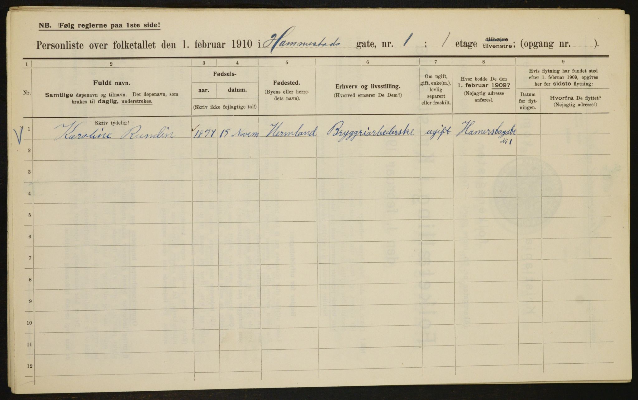 OBA, Municipal Census 1910 for Kristiania, 1910, p. 32380