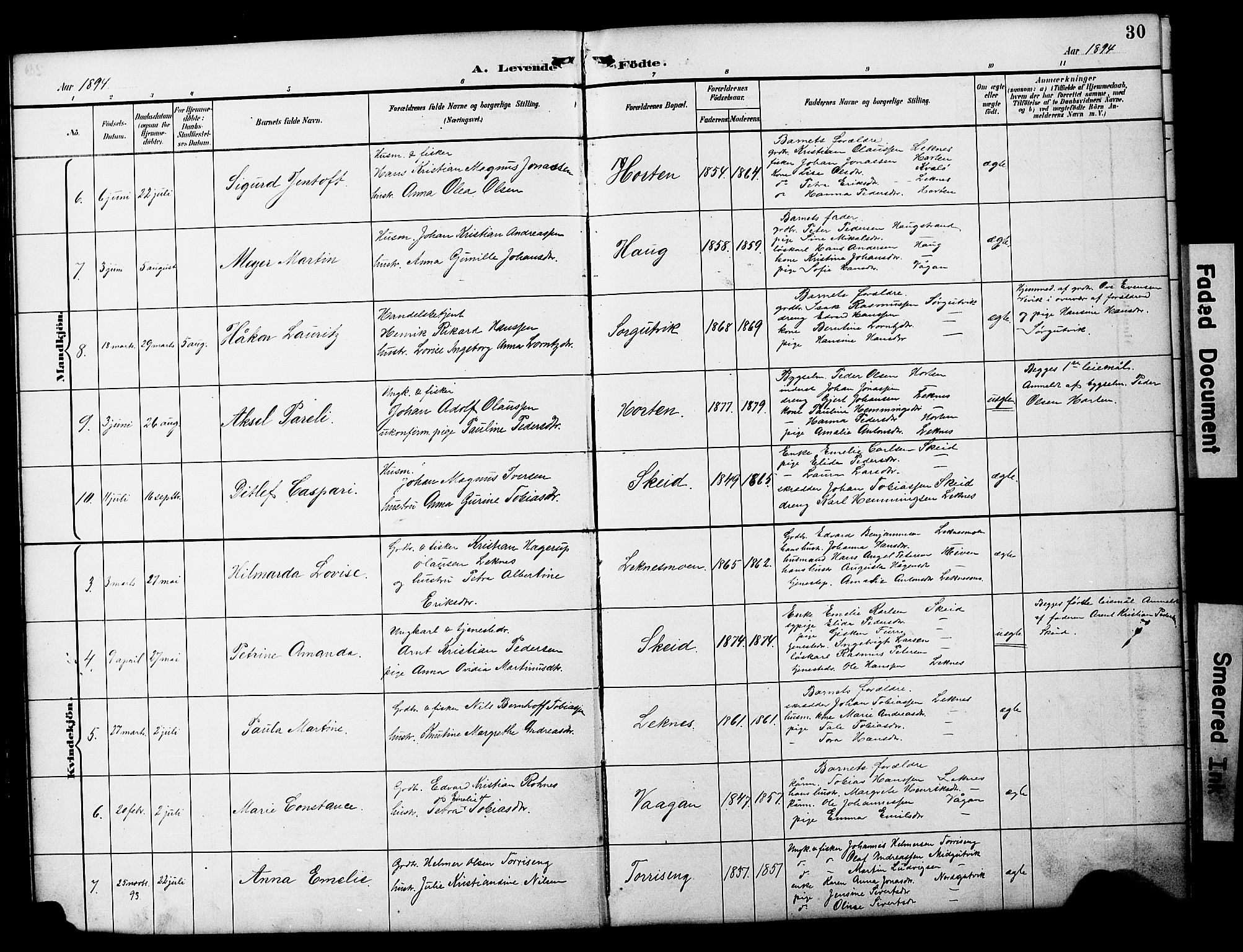 Ministerialprotokoller, klokkerbøker og fødselsregistre - Nord-Trøndelag, SAT/A-1458/788/L0701: Parish register (copy) no. 788C01, 1888-1913, p. 30