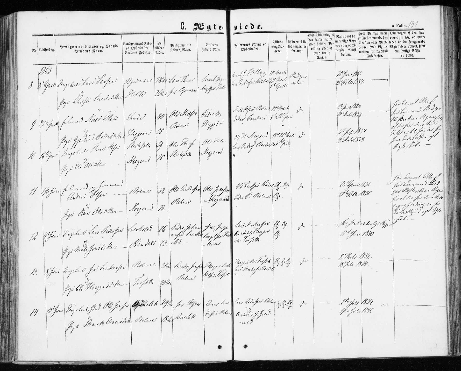 Ministerialprotokoller, klokkerbøker og fødselsregistre - Møre og Romsdal, AV/SAT-A-1454/598/L1067: Parish register (official) no. 598A01, 1858-1871, p. 151