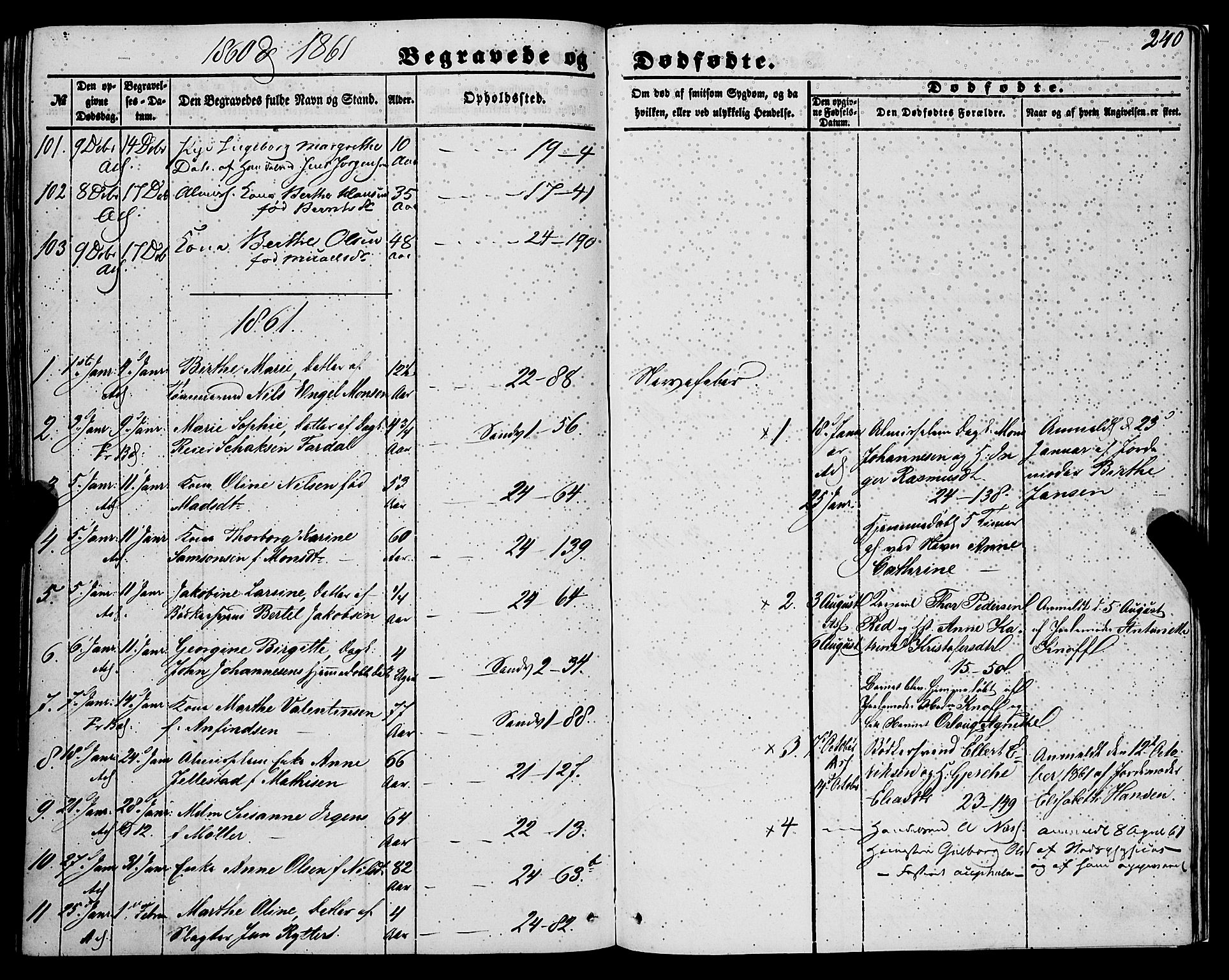 Korskirken sokneprestembete, AV/SAB-A-76101/H/Haa: Parish register (official) no. E 2, 1848-1862, p. 240