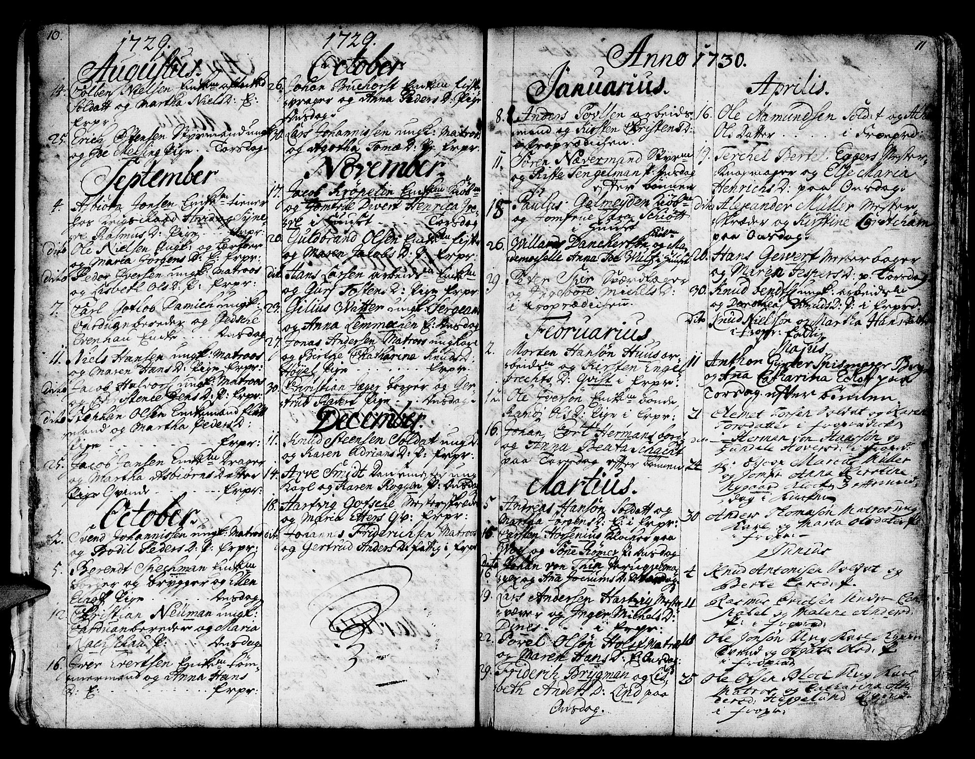 Domkirken sokneprestembete, SAB/A-74801/H/Haa/L0007: Parish register (official) no. A 7, 1725-1826, p. 10-11