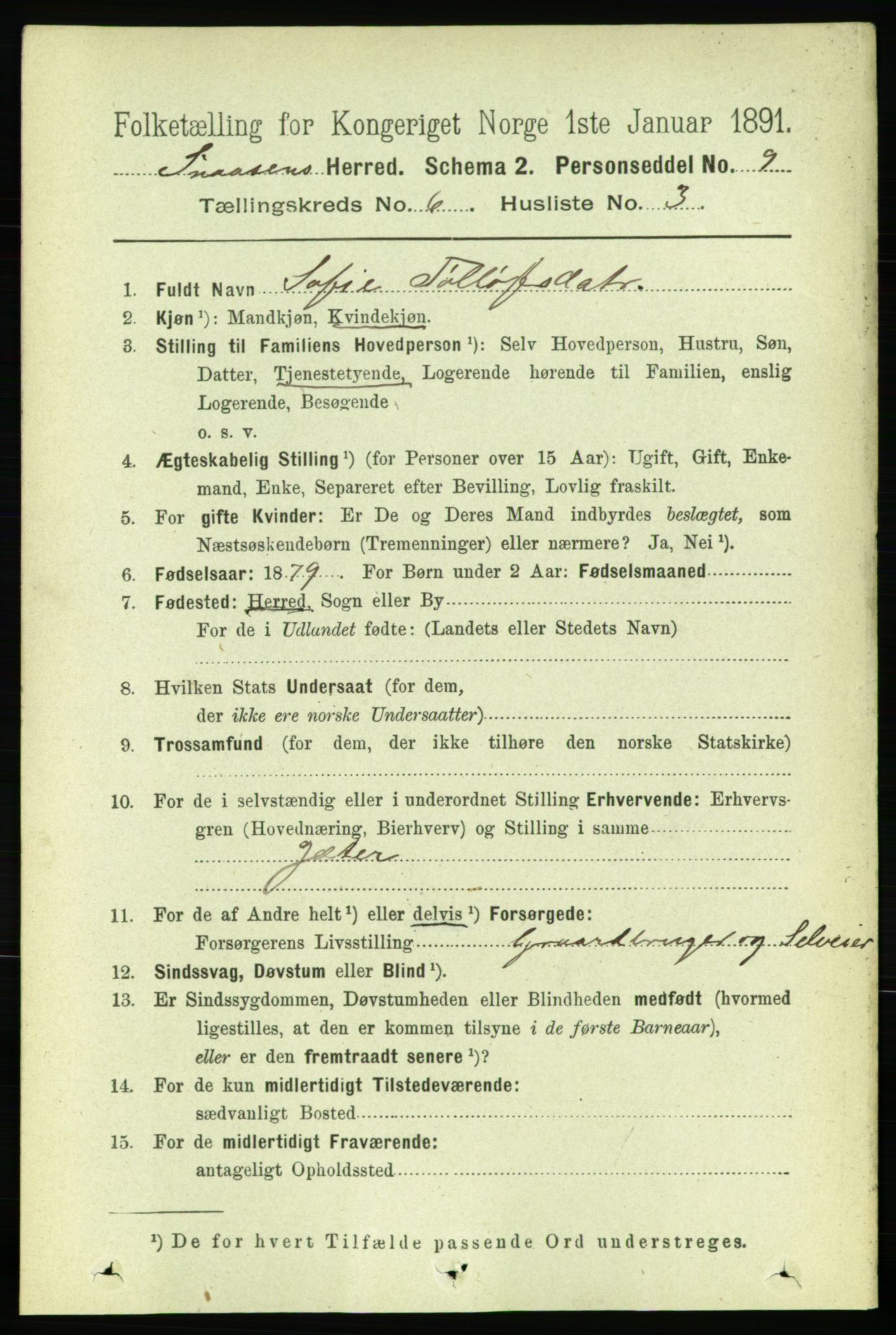 RA, 1891 census for 1736 Snåsa, 1891, p. 1911