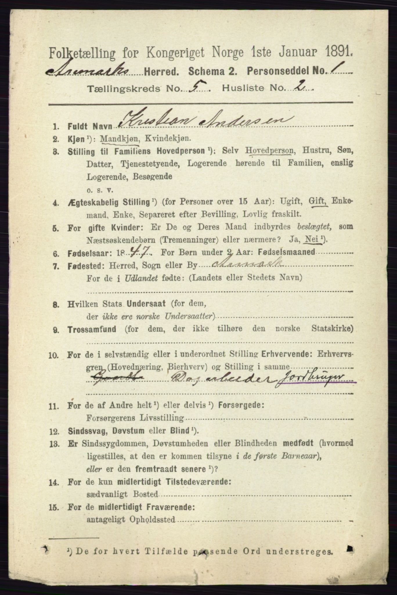 RA, 1891 census for 0118 Aremark, 1891, p. 2481