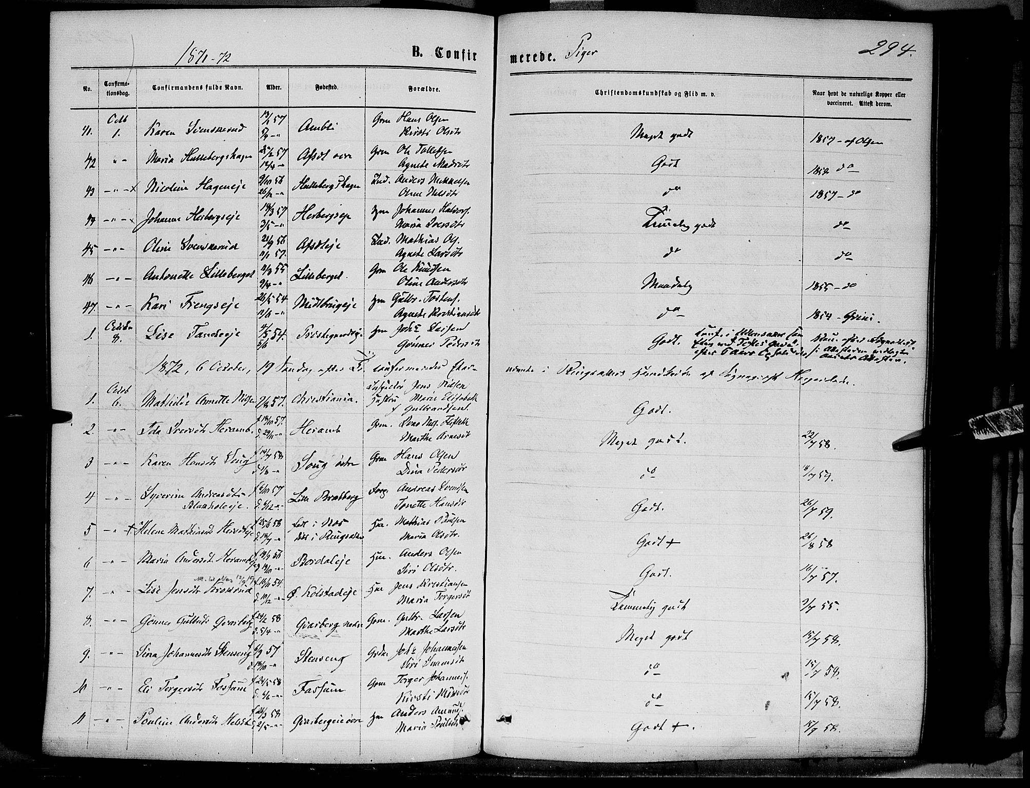 Ringsaker prestekontor, SAH/PREST-014/K/Ka/L0011: Parish register (official) no. 11, 1870-1878, p. 294
