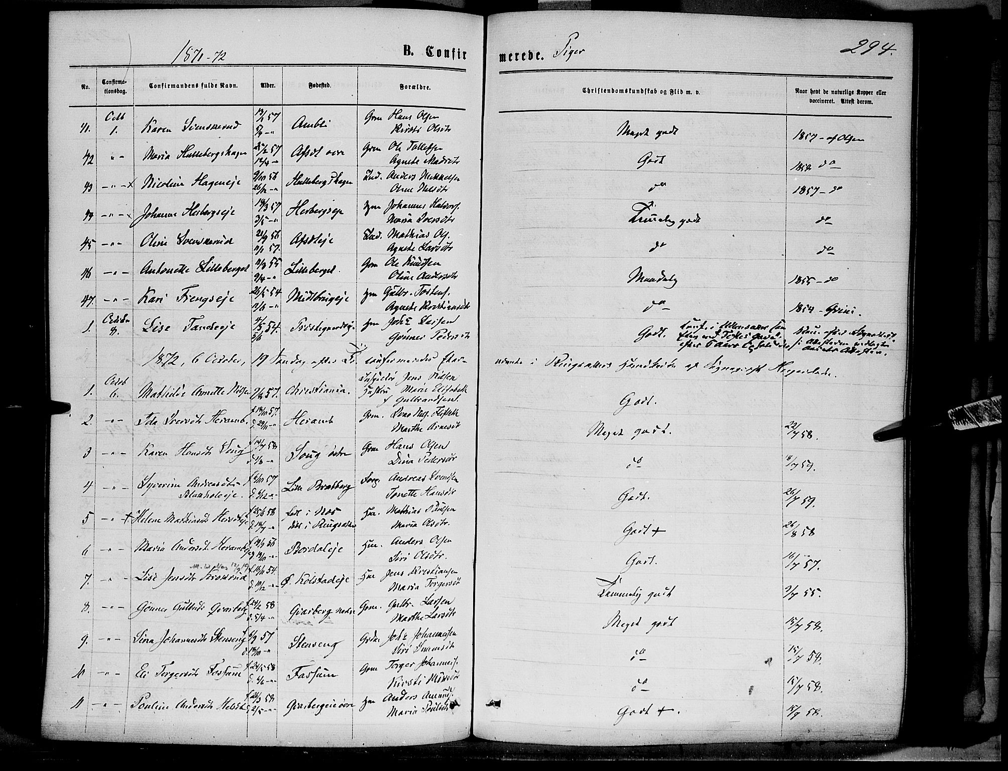 Ringsaker prestekontor, AV/SAH-PREST-014/K/Ka/L0011: Parish register (official) no. 11, 1870-1878, p. 294