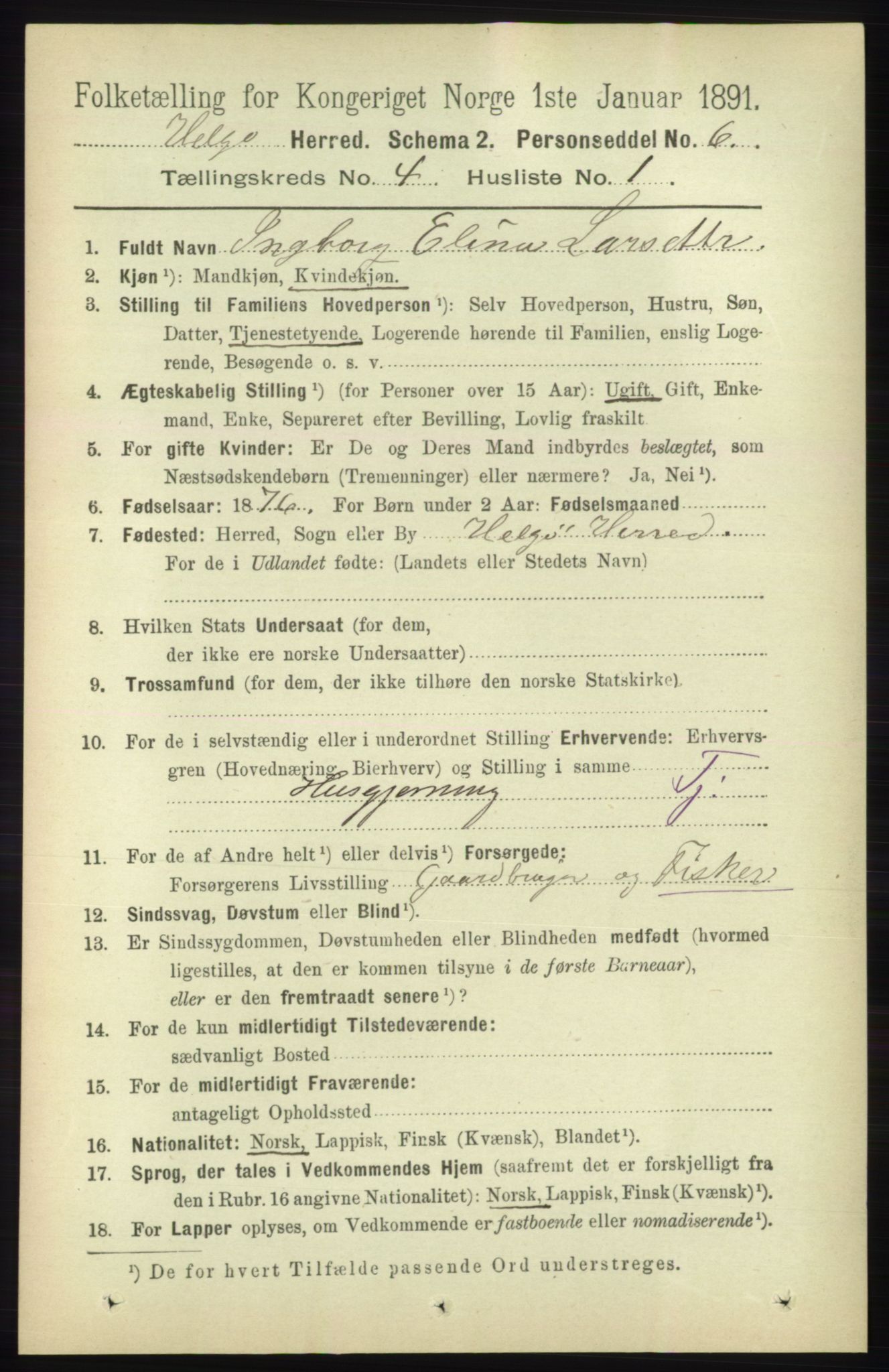 RA, 1891 census for 1935 Helgøy, 1891, p. 1016