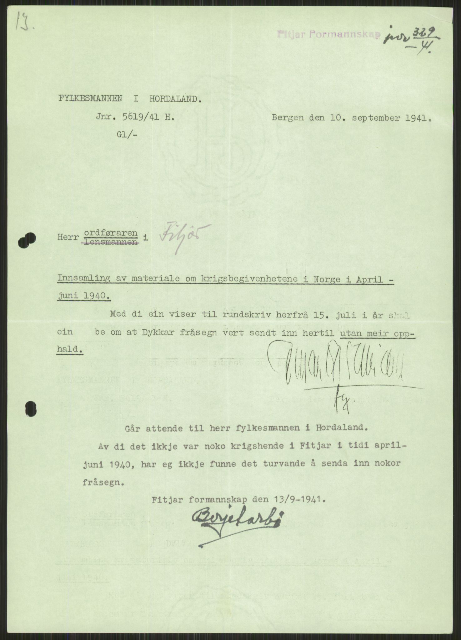 Forsvaret, Forsvarets krigshistoriske avdeling, AV/RA-RAFA-2017/Y/Ya/L0015: II-C-11-31 - Fylkesmenn.  Rapporter om krigsbegivenhetene 1940., 1940, p. 299