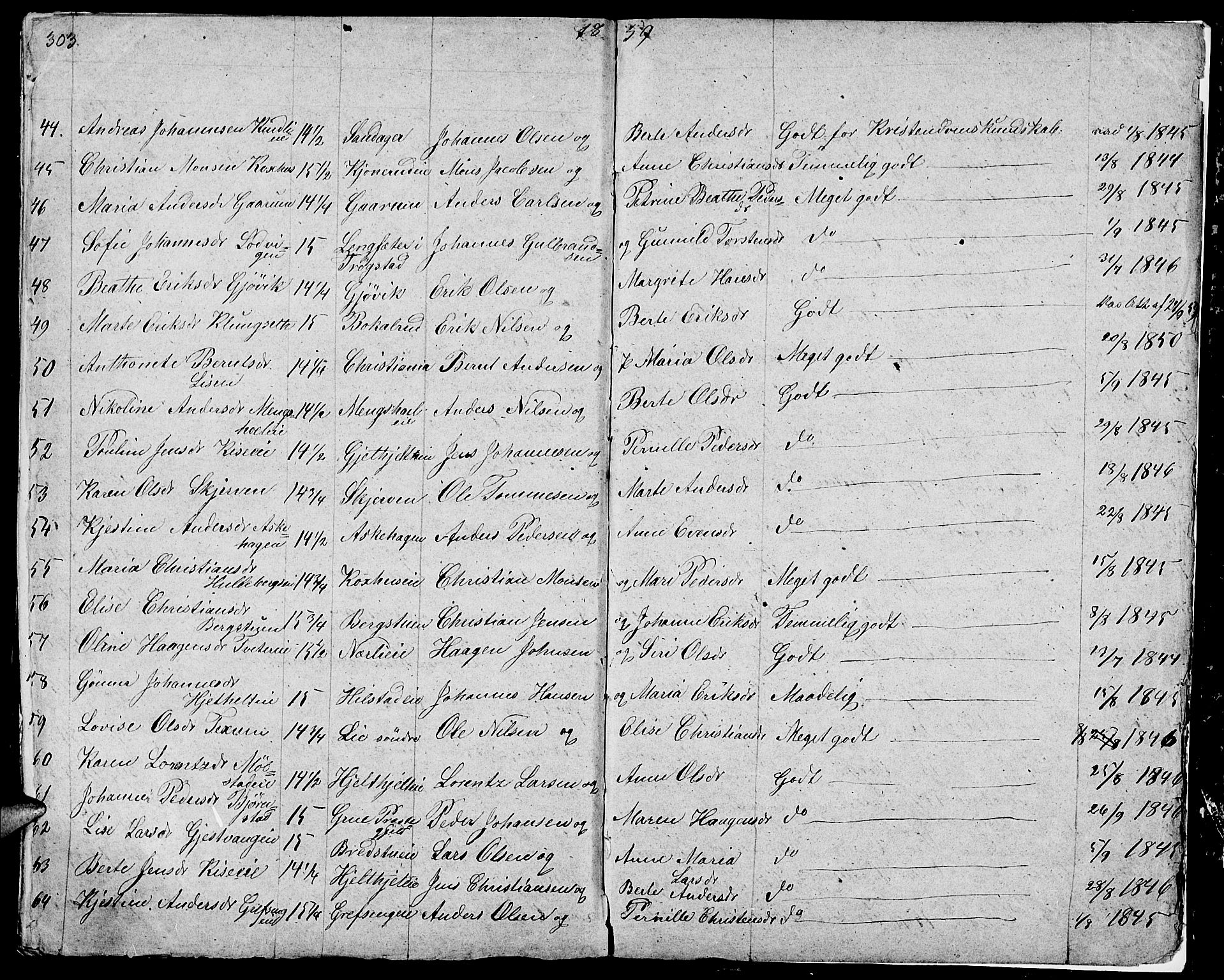 Nes prestekontor, Hedmark, AV/SAH-PREST-020/L/La/L0004: Parish register (copy) no. 4, 1832-1861, p. 303