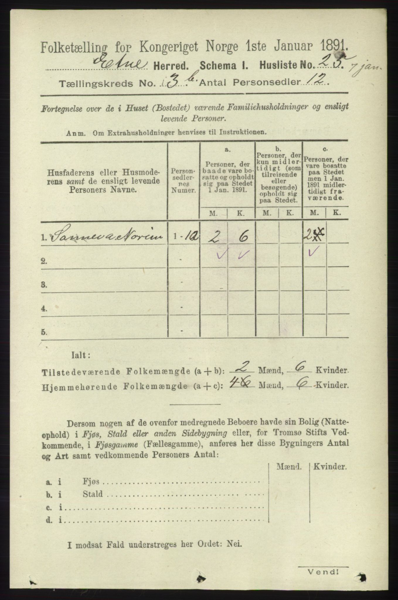 RA, 1891 census for 1211 Etne, 1891, p. 687