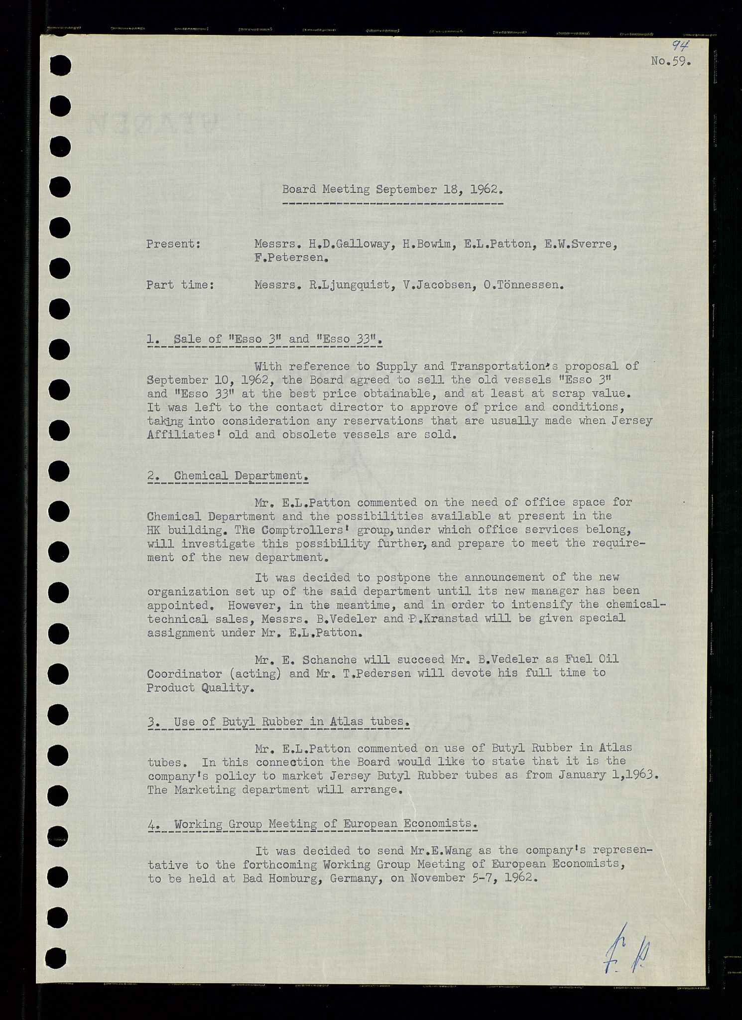 Pa 0982 - Esso Norge A/S, AV/SAST-A-100448/A/Aa/L0001/0003: Den administrerende direksjon Board minutes (styrereferater) / Den administrerende direksjon Board minutes (styrereferater), 1962, p. 94