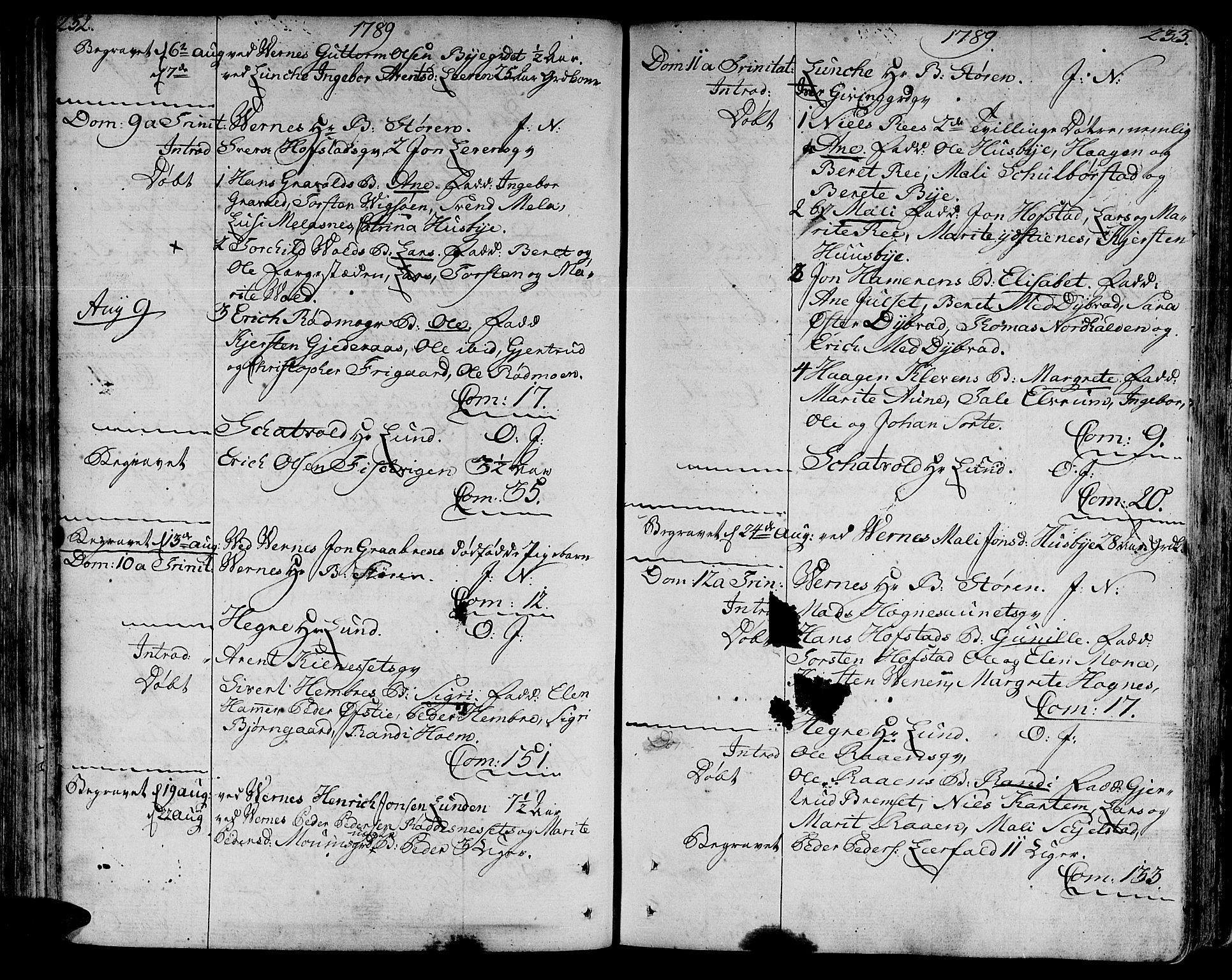 Ministerialprotokoller, klokkerbøker og fødselsregistre - Nord-Trøndelag, AV/SAT-A-1458/709/L0059: Parish register (official) no. 709A06, 1781-1797, p. 232-233