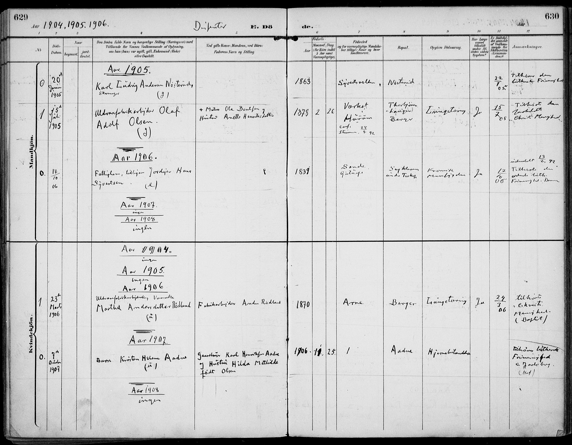 Strømm kirkebøker, AV/SAKO-A-322/F/Fa/L0005: Parish register (official) no. I 5, 1898-1919, p. 629-630