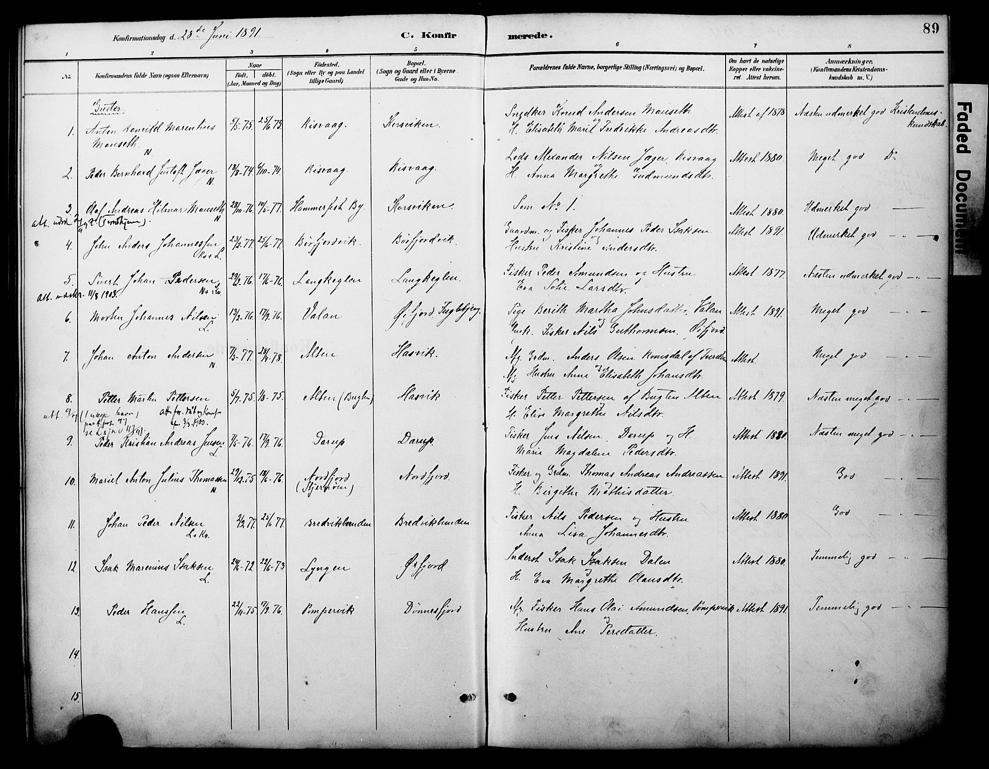 Loppa sokneprestkontor, SATØ/S-1339/H/Ha/L0008kirke: Parish register (official) no. 8, 1889-1907, p. 89