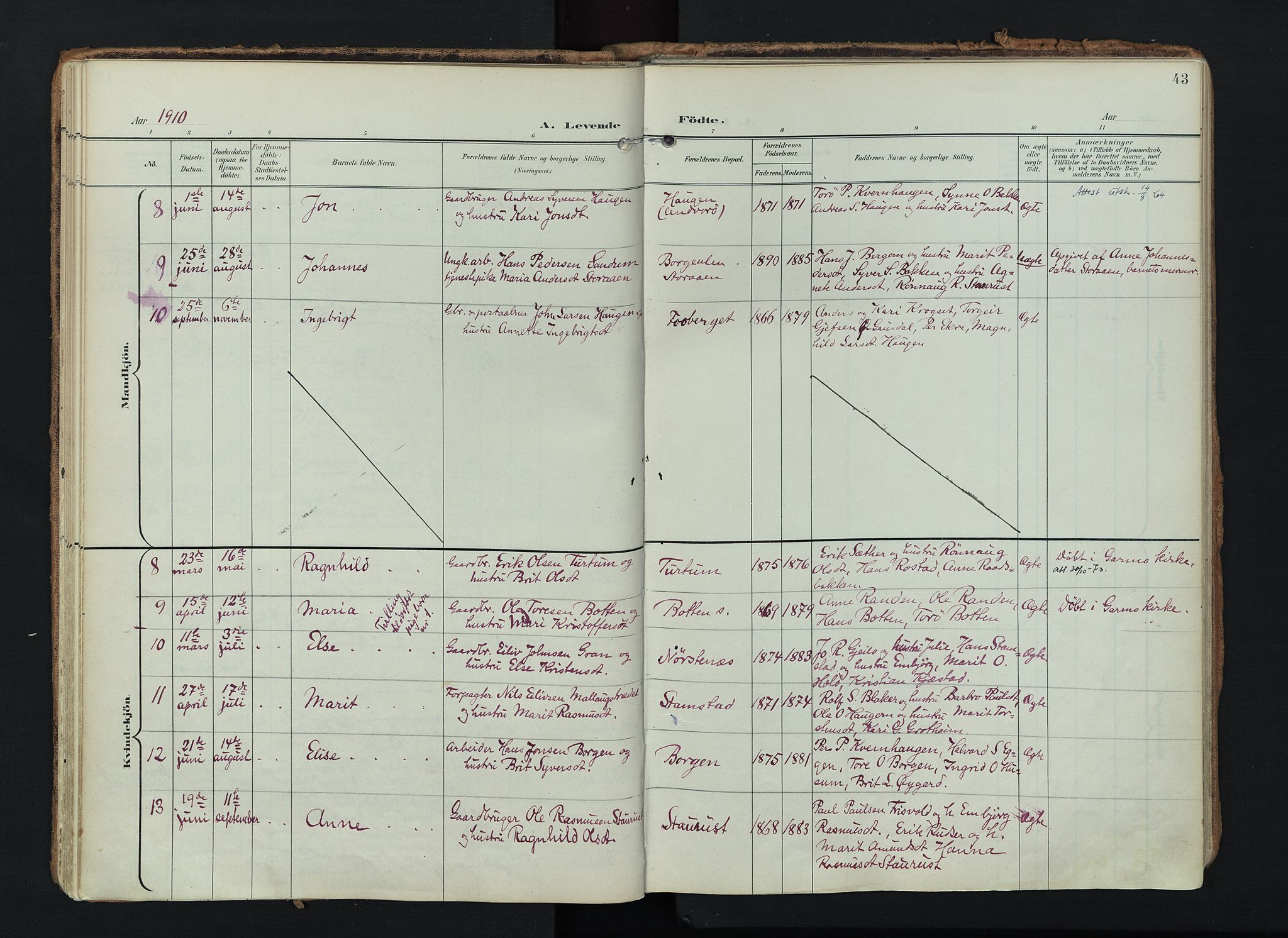 Lom prestekontor, AV/SAH-PREST-070/K/L0010: Parish register (official) no. 10, 1899-1926, p. 43