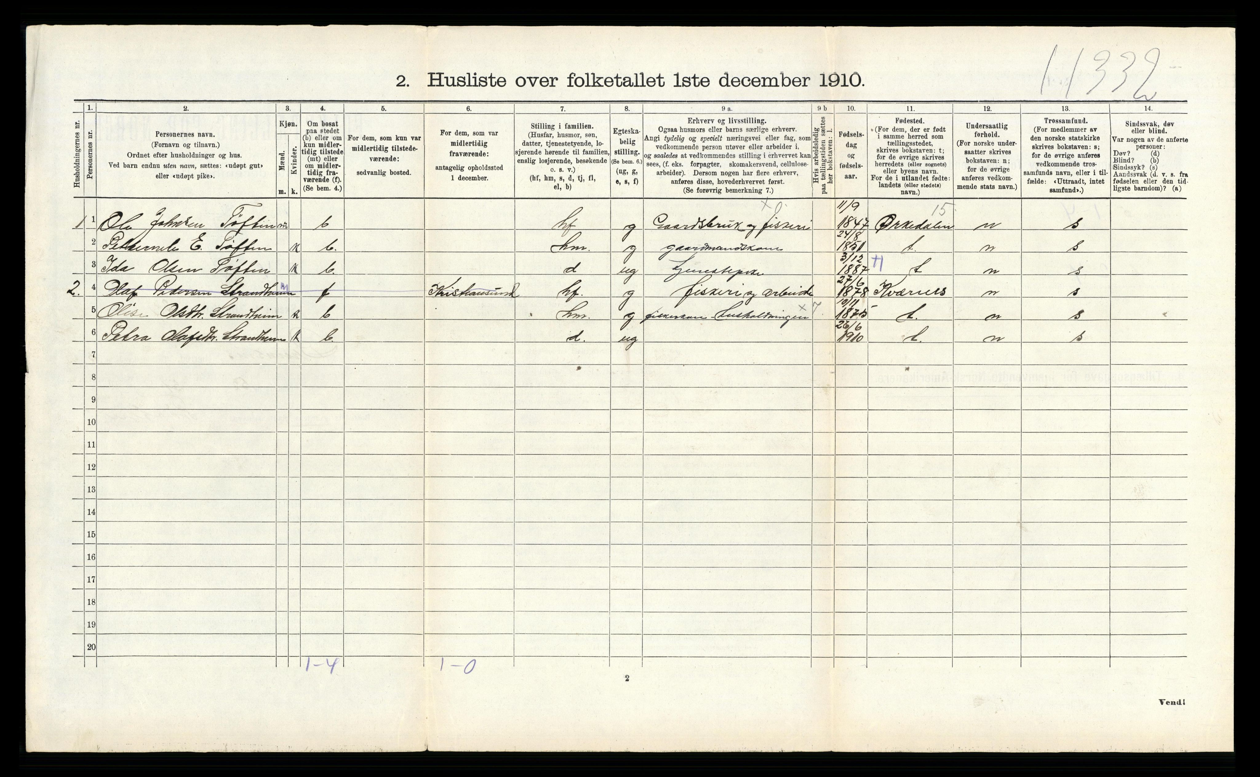 RA, 1910 census for Bremsnes, 1910, p. 727