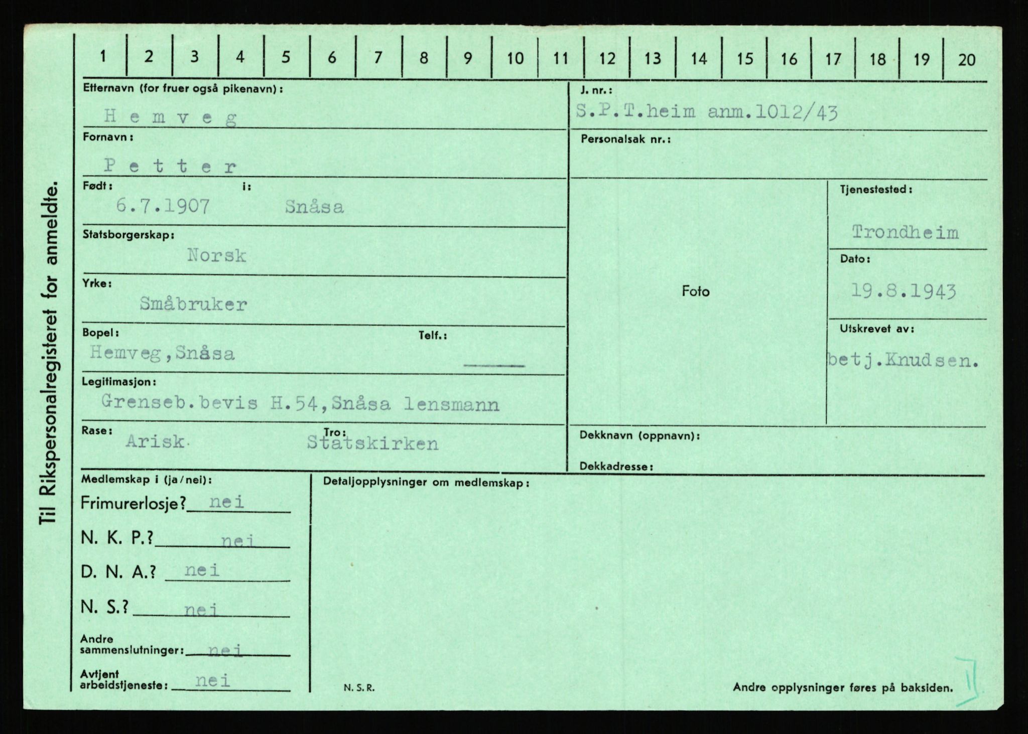 Statspolitiet - Hovedkontoret / Osloavdelingen, AV/RA-S-1329/C/Ca/L0006: Hanche - Hokstvedt, 1943-1945, p. 3570