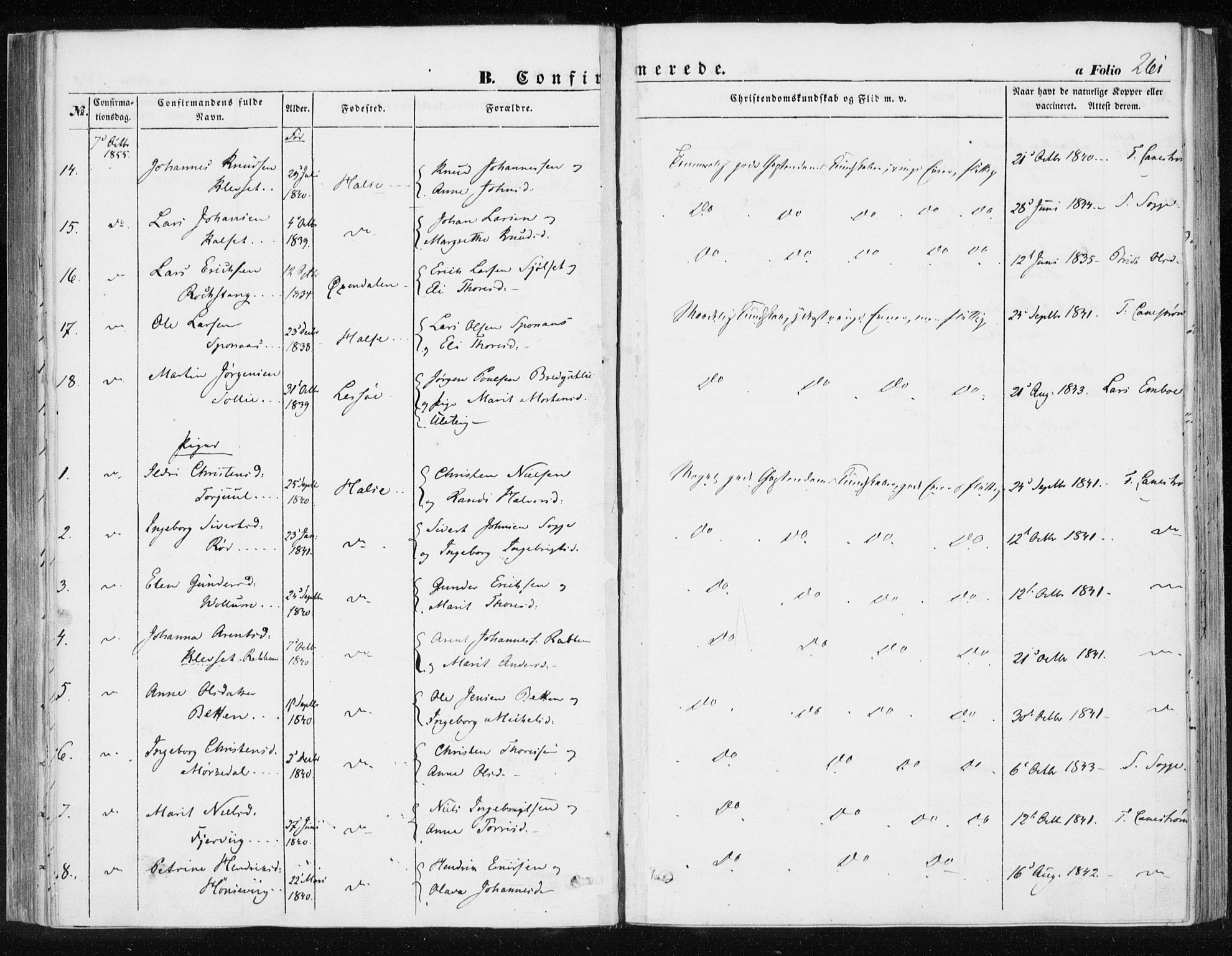 Ministerialprotokoller, klokkerbøker og fødselsregistre - Møre og Romsdal, SAT/A-1454/576/L0883: Parish register (official) no. 576A01, 1849-1865, p. 261