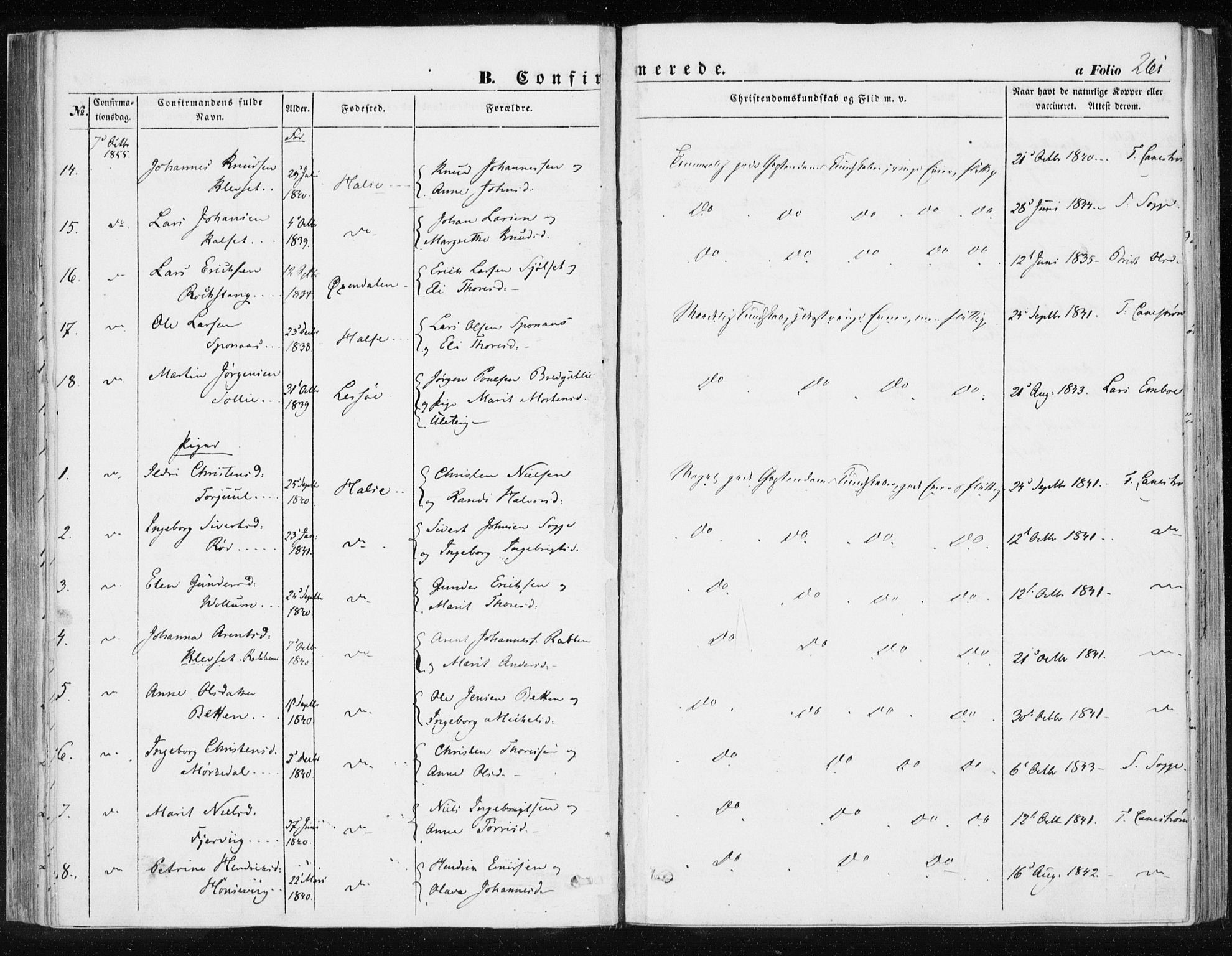 Ministerialprotokoller, klokkerbøker og fødselsregistre - Møre og Romsdal, AV/SAT-A-1454/576/L0883: Parish register (official) no. 576A01, 1849-1865, p. 261