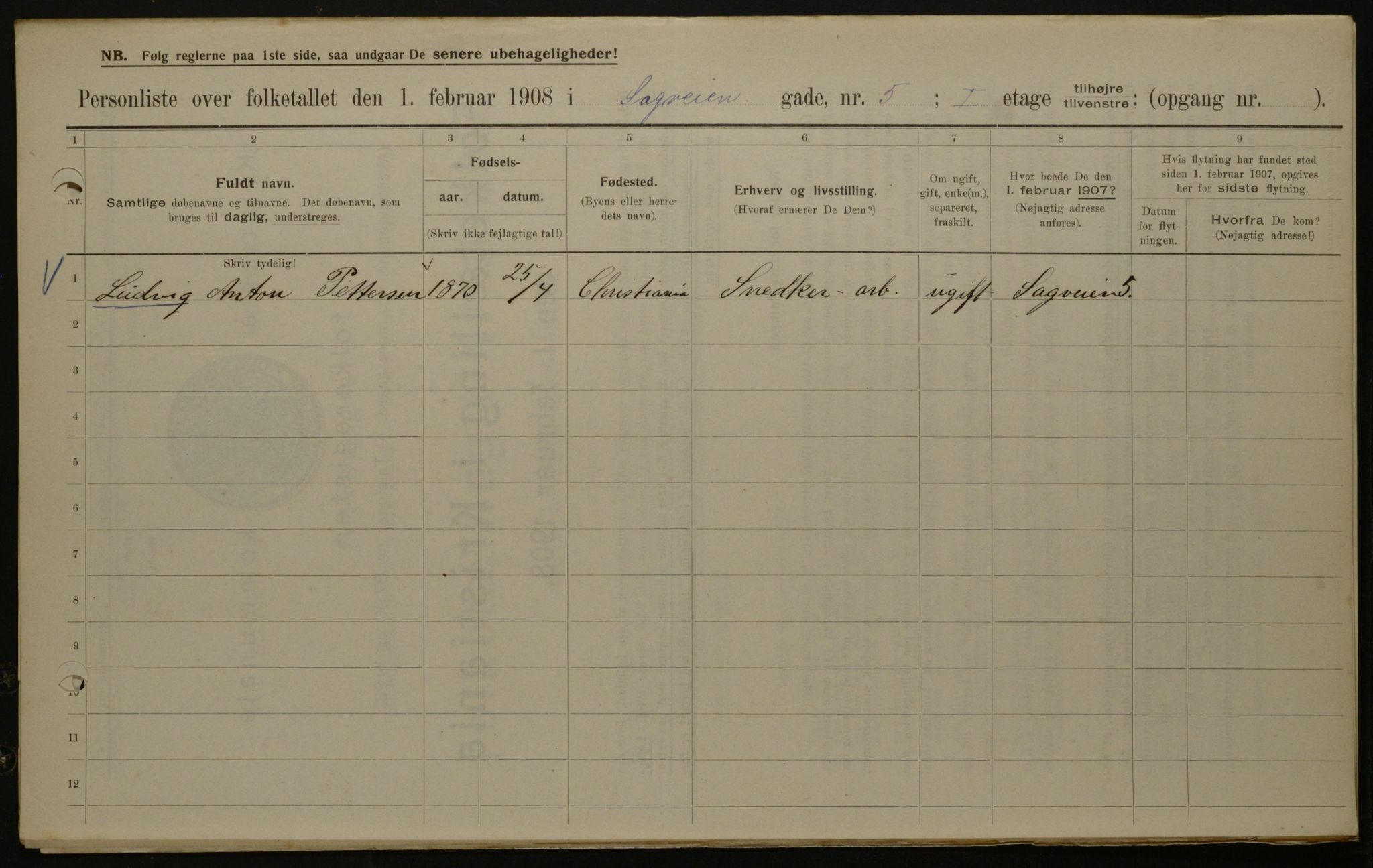 OBA, Municipal Census 1908 for Kristiania, 1908, p. 77911