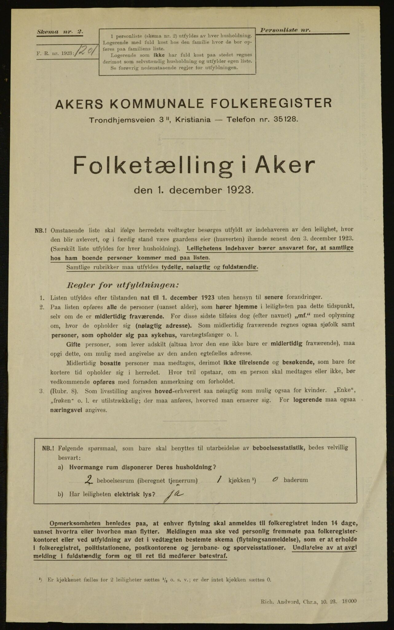 , Municipal Census 1923 for Aker, 1923, p. 7249