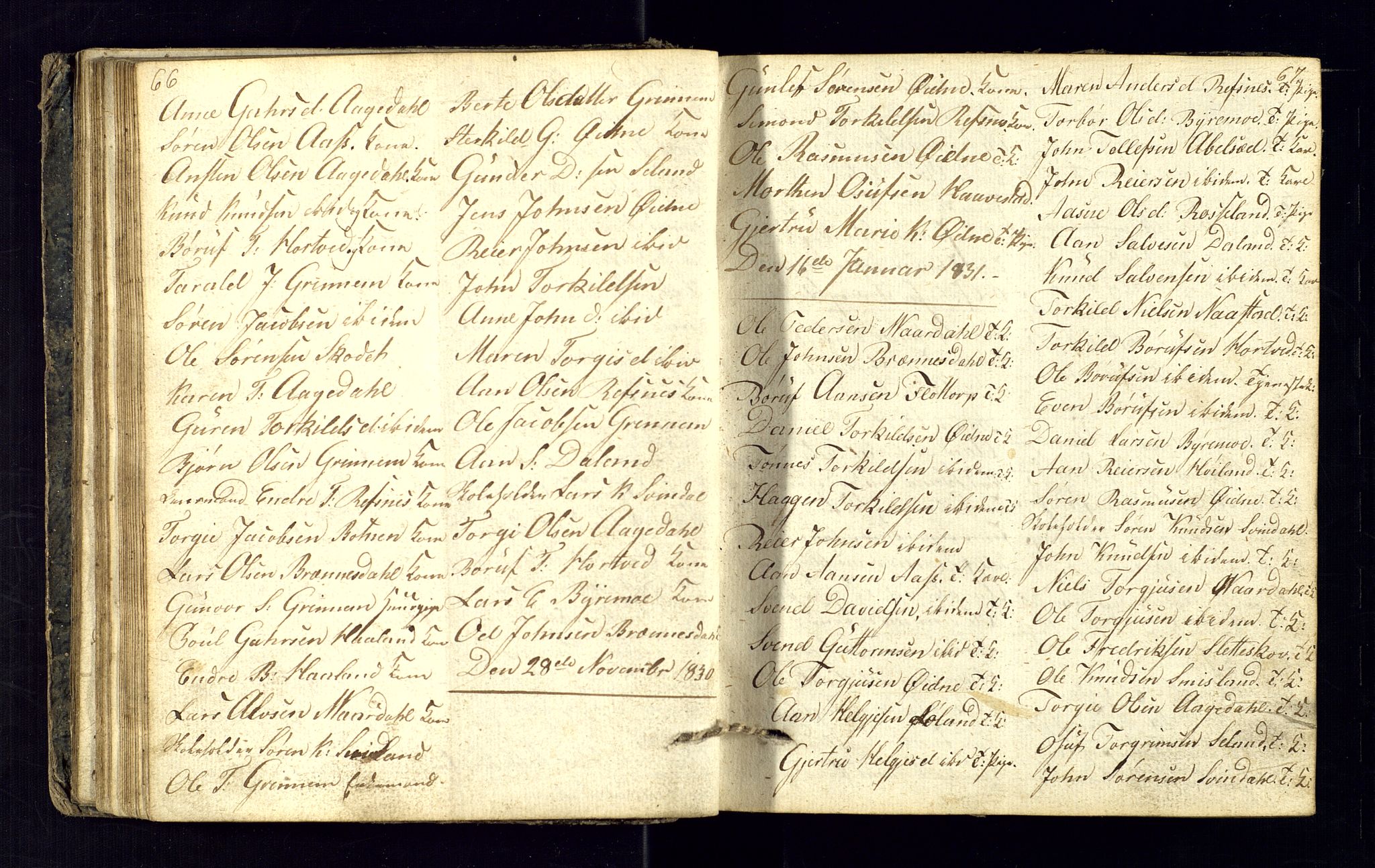 Bjelland sokneprestkontor, SAK/1111-0005/F/Fc/Fcc/L0001: Communicants register no. C-1, 1825-1842, p. 66-67