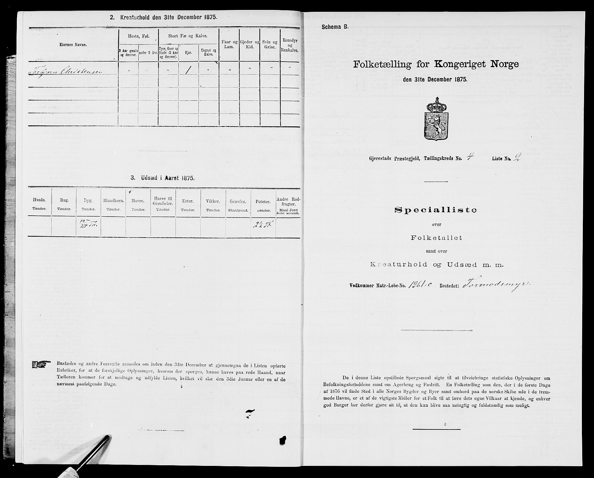 SAK, 1875 census for 0911P Gjerstad, 1875, p. 392