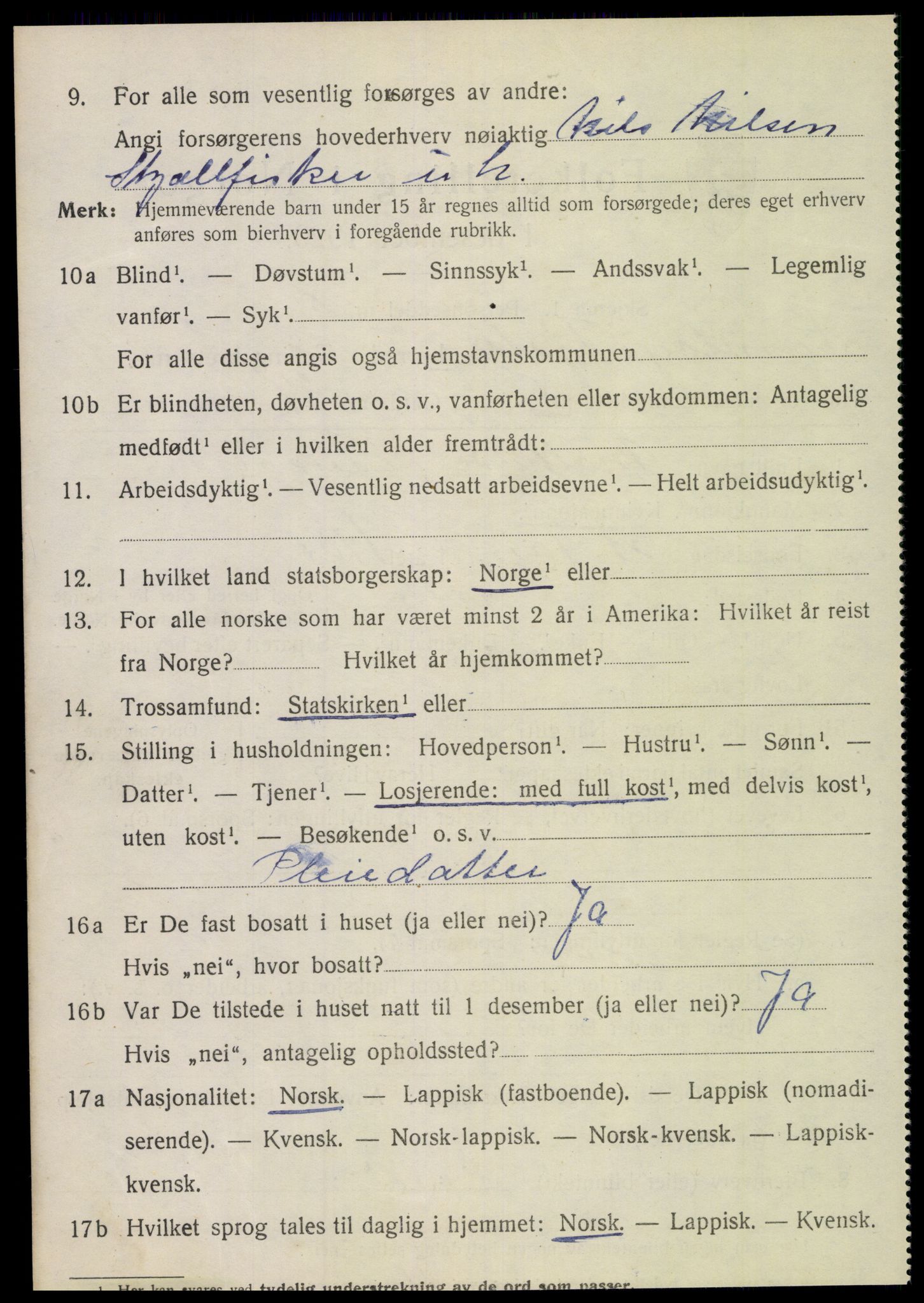 SAT, 1920 census for Tjøtta, 1920, p. 1210