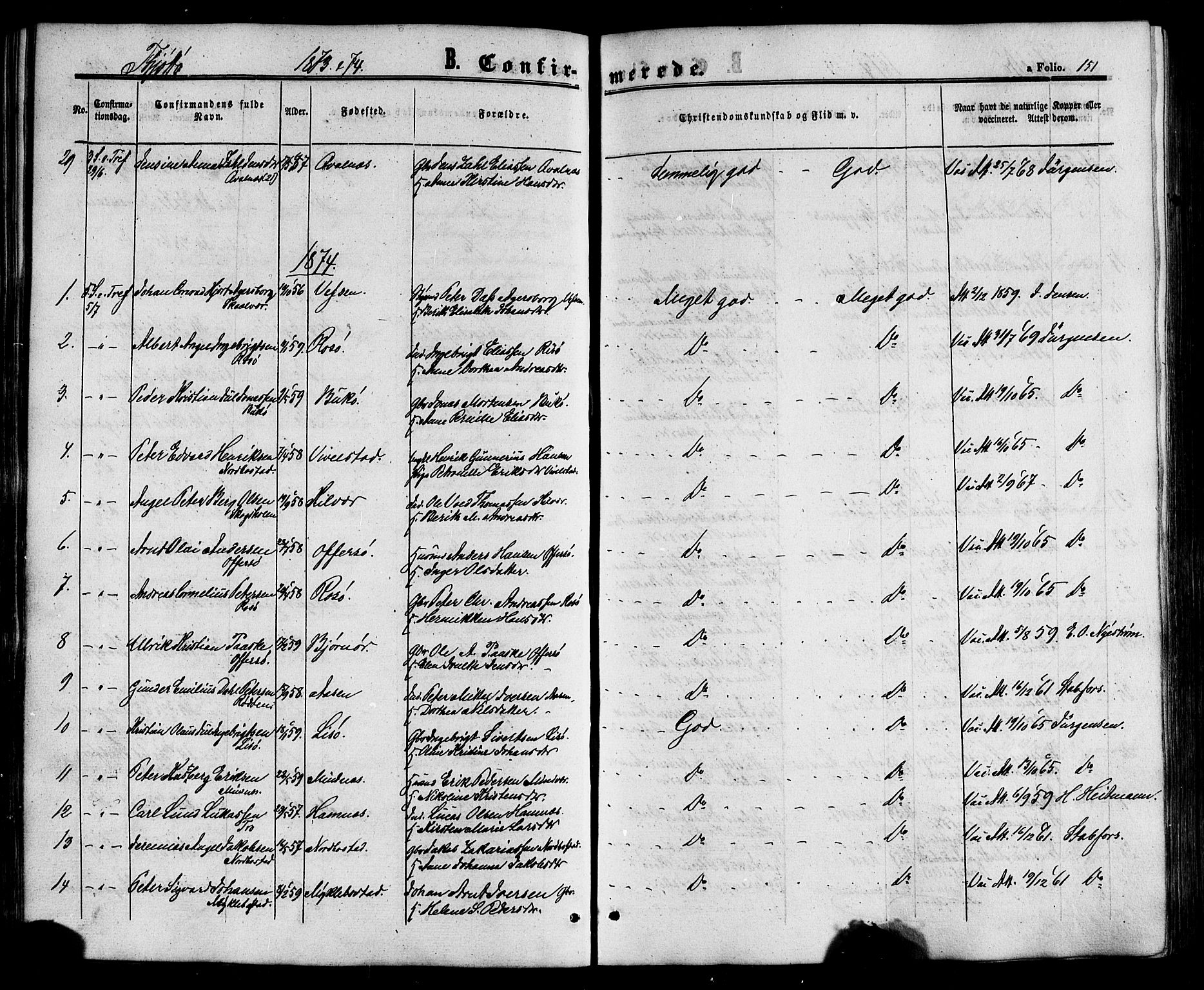 Ministerialprotokoller, klokkerbøker og fødselsregistre - Nordland, AV/SAT-A-1459/817/L0262: Parish register (official) no. 817A03/ 1, 1862-1877, p. 151