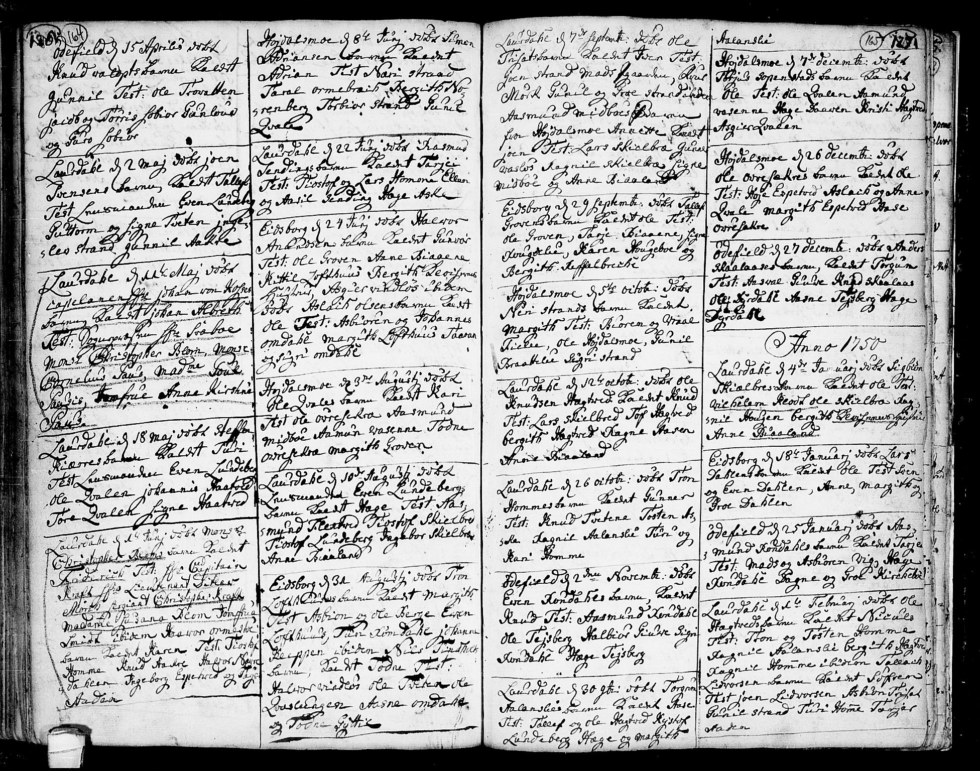 Lårdal kirkebøker, AV/SAKO-A-284/F/Fa/L0002: Parish register (official) no. I 2, 1734-1754, p. 164-165