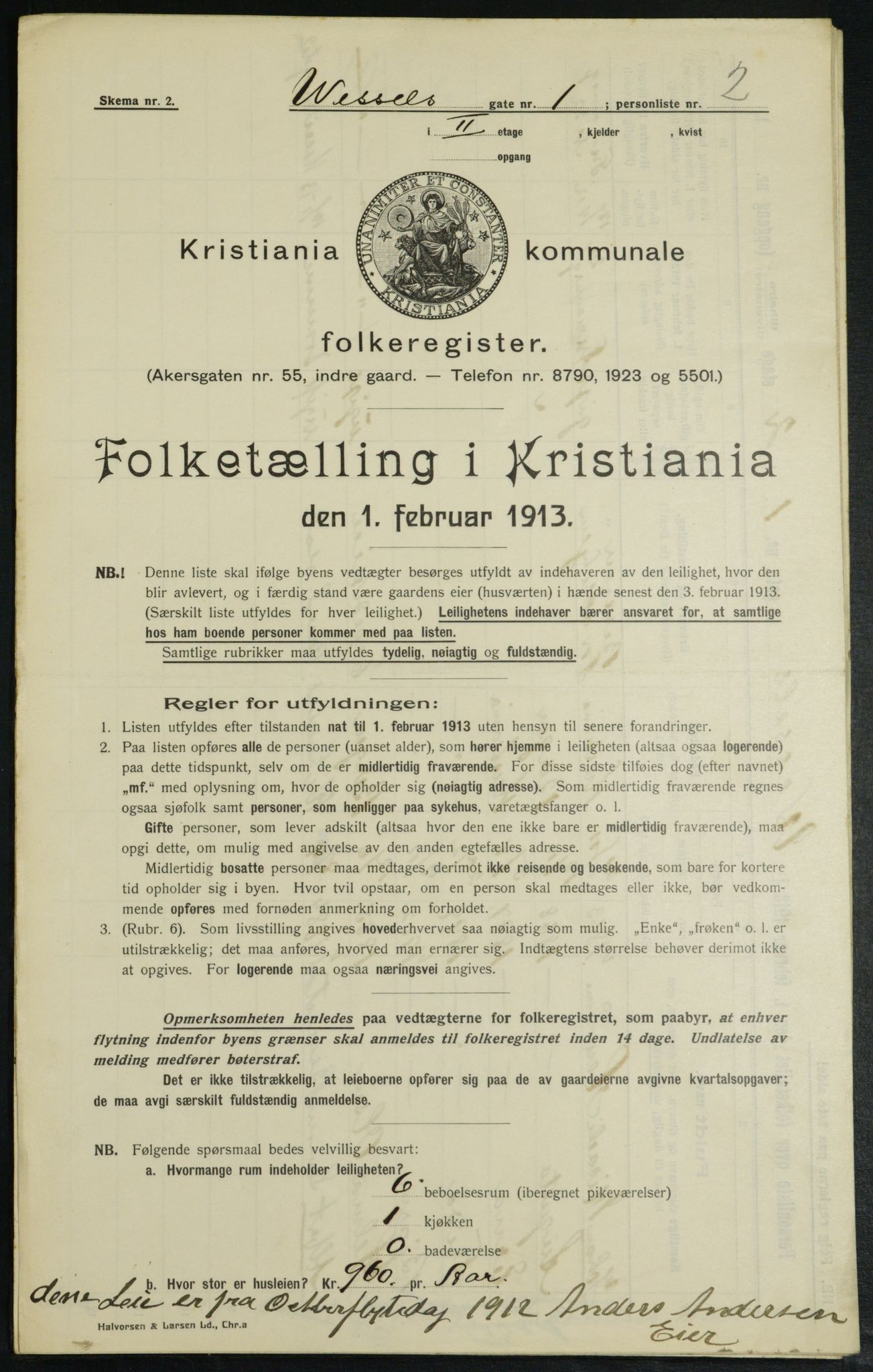 OBA, Municipal Census 1913 for Kristiania, 1913, p. 127812