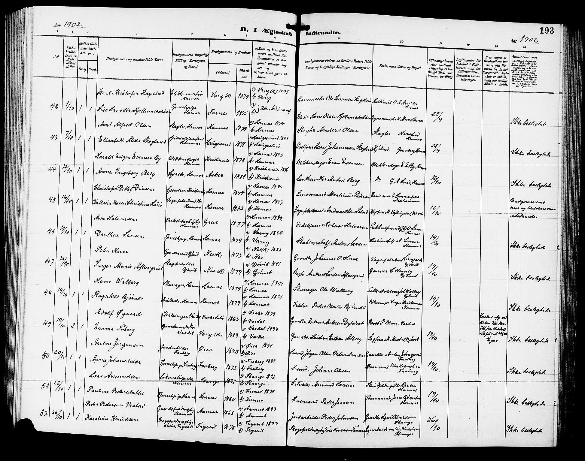 Hamar prestekontor, AV/SAH-DOMPH-002/H/Ha/Hab/L0001: Parish register (copy) no. 1, 1899-1914, p. 193