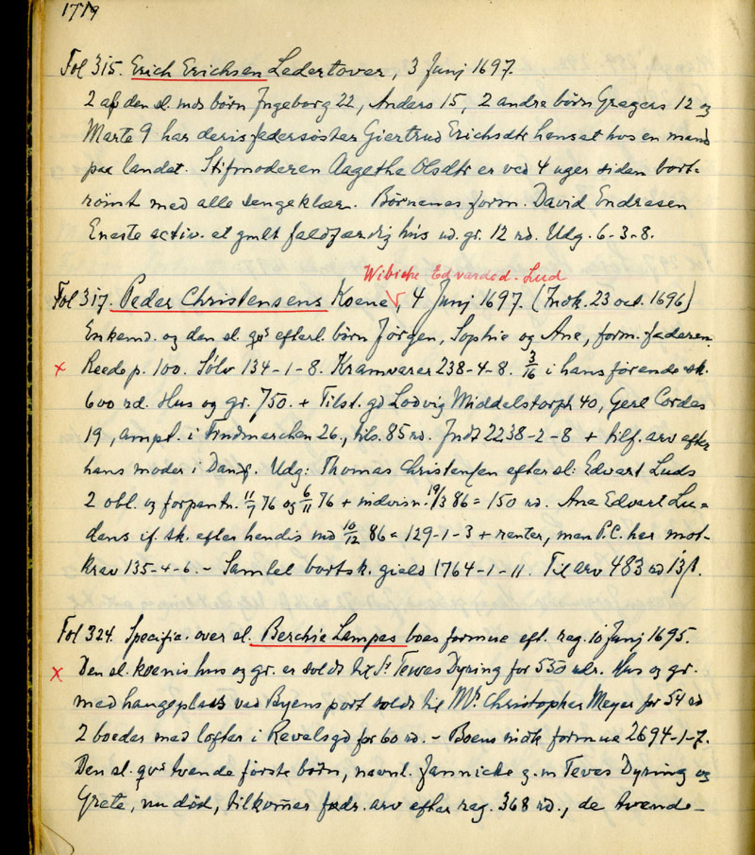 Sollied, Olaf og Thora - samlinger, AV/SAB-SAB/DA-0401/01/L0011/0002: Skifte: Utdrag av registreringsprotokoll / 97 Skifte: utdrag av registreringsprotokoll, 1696-1722, p. 1719