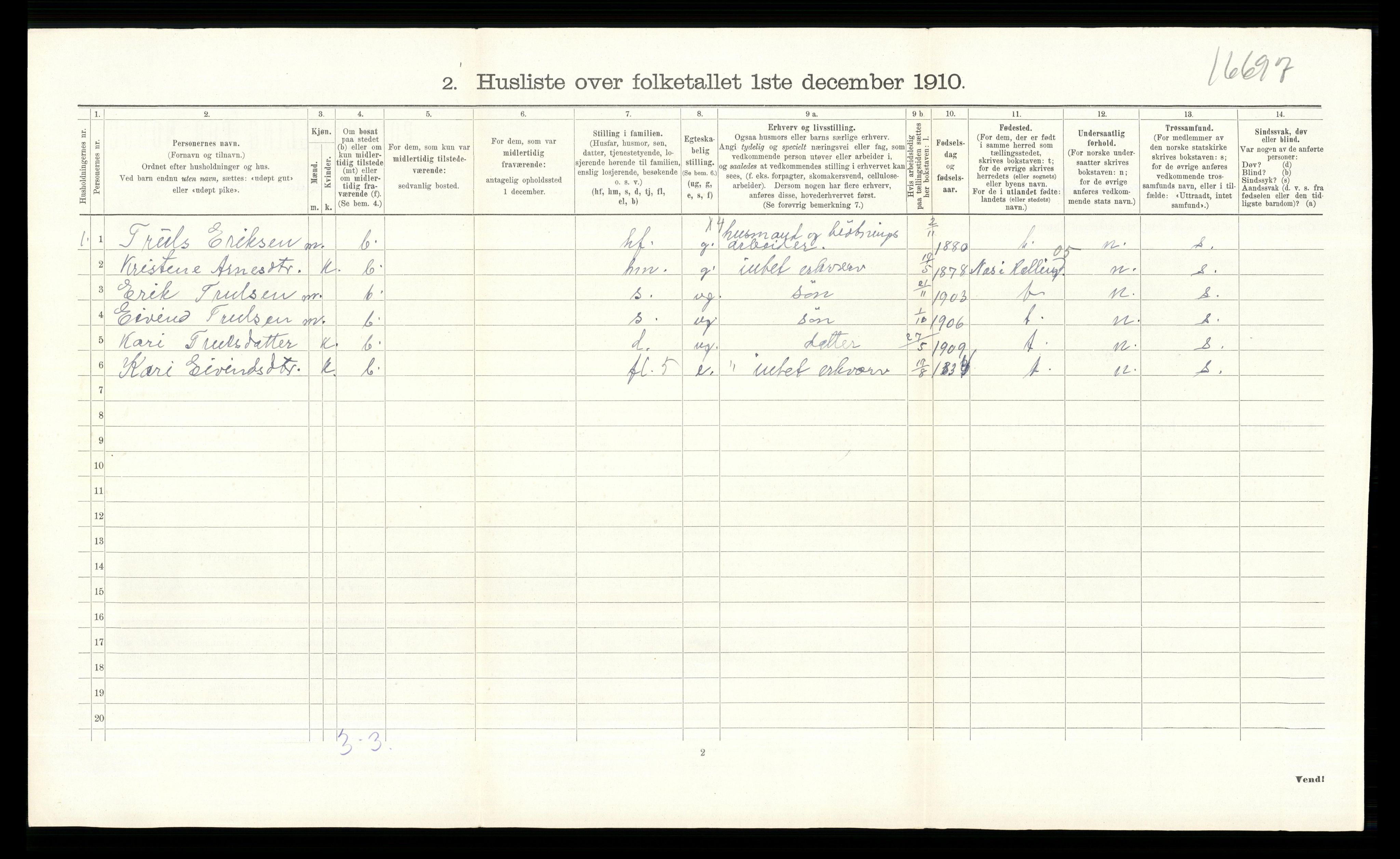 RA, 1910 census for Krødsherad, 1910, p. 276