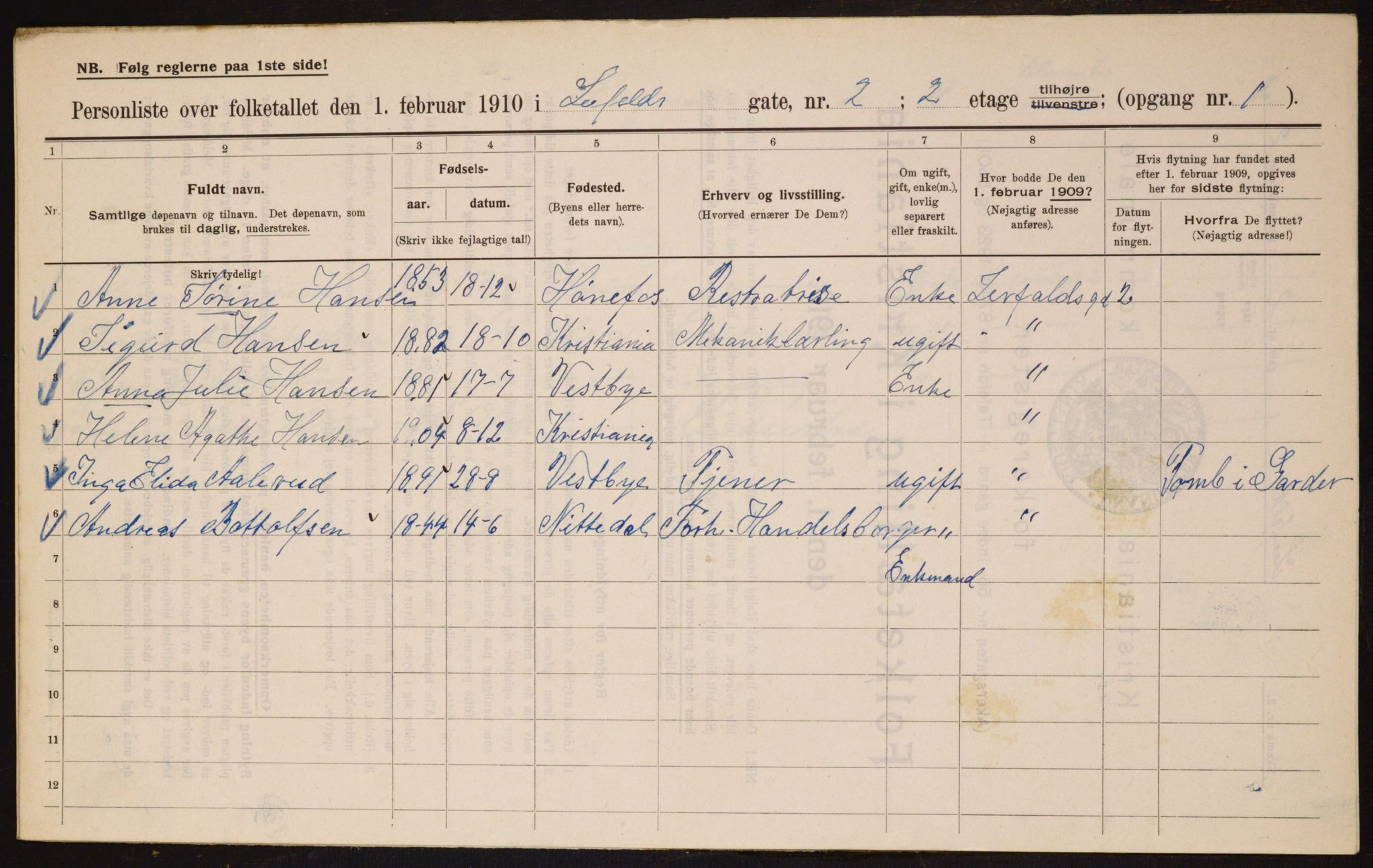 OBA, Municipal Census 1910 for Kristiania, 1910, p. 55290